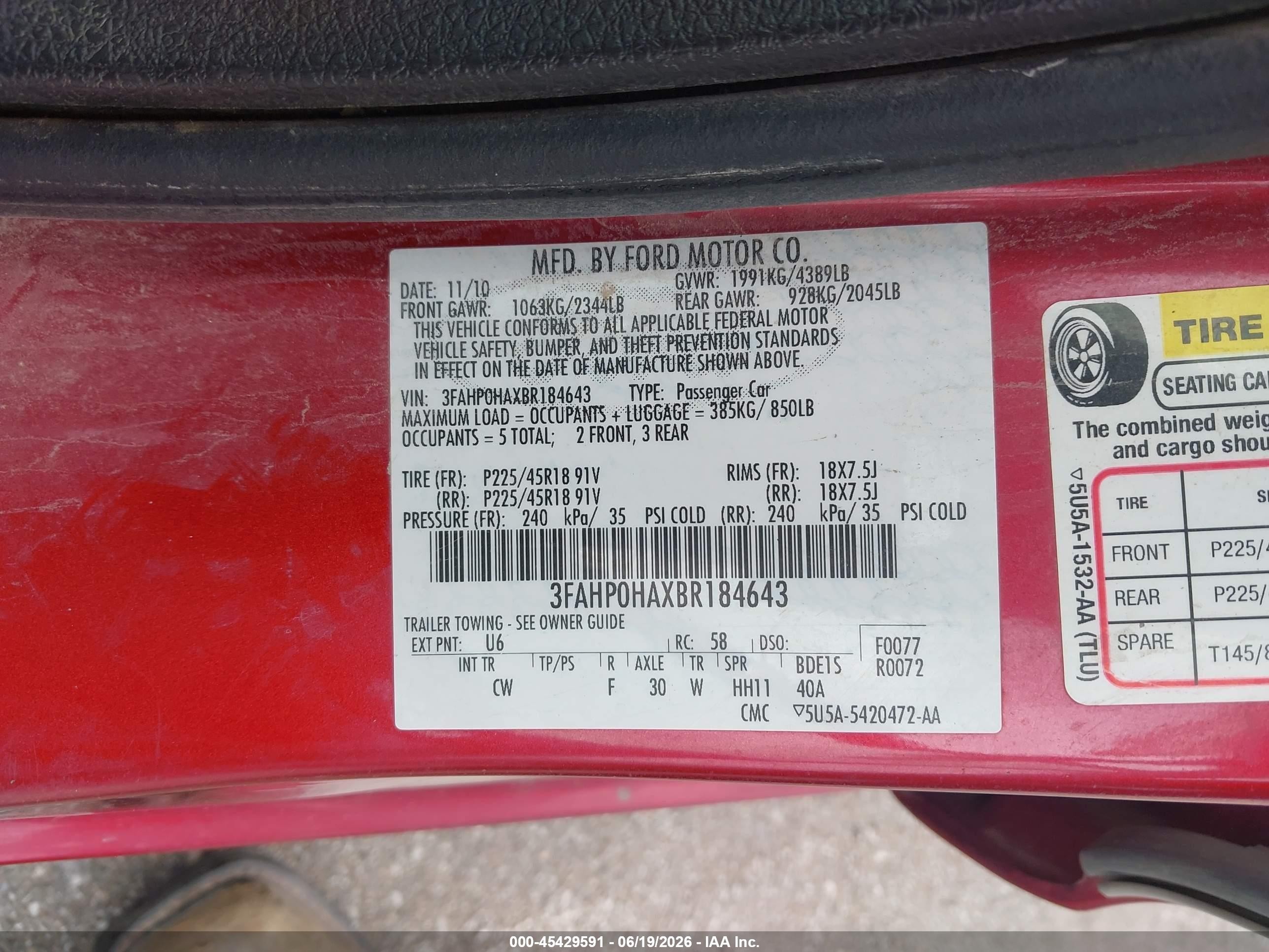 2011 Ford Fusion Se Red vin: 3FAHP0HAXBR184643