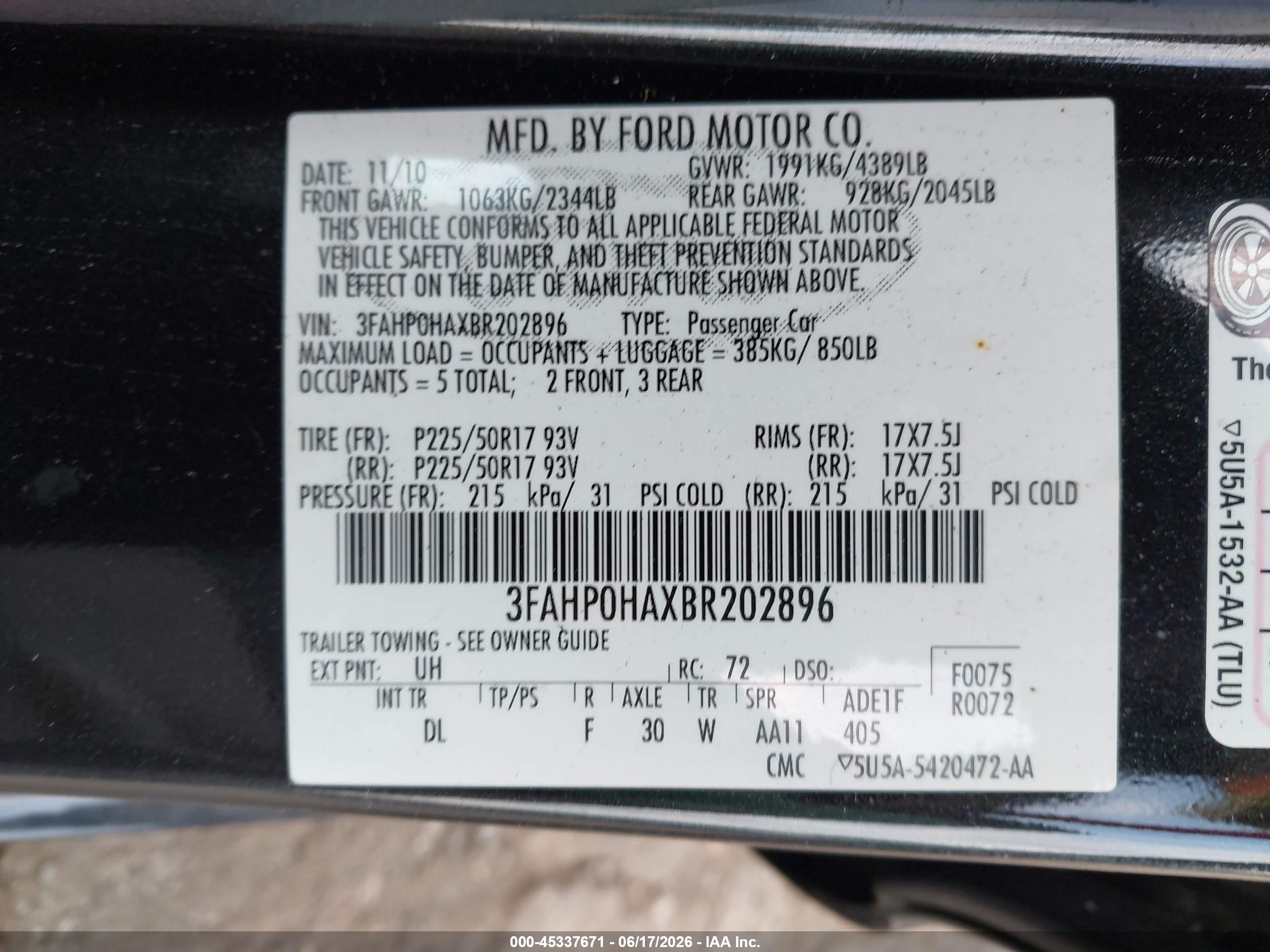 2011 Ford Fusion Se Black vin: 3FAHP0HAXBR202896