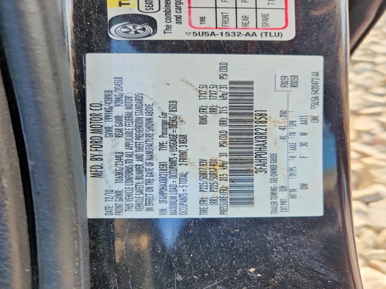 2011 Ford Fusion Se Black vin: 3FAHP0HAXBR218581