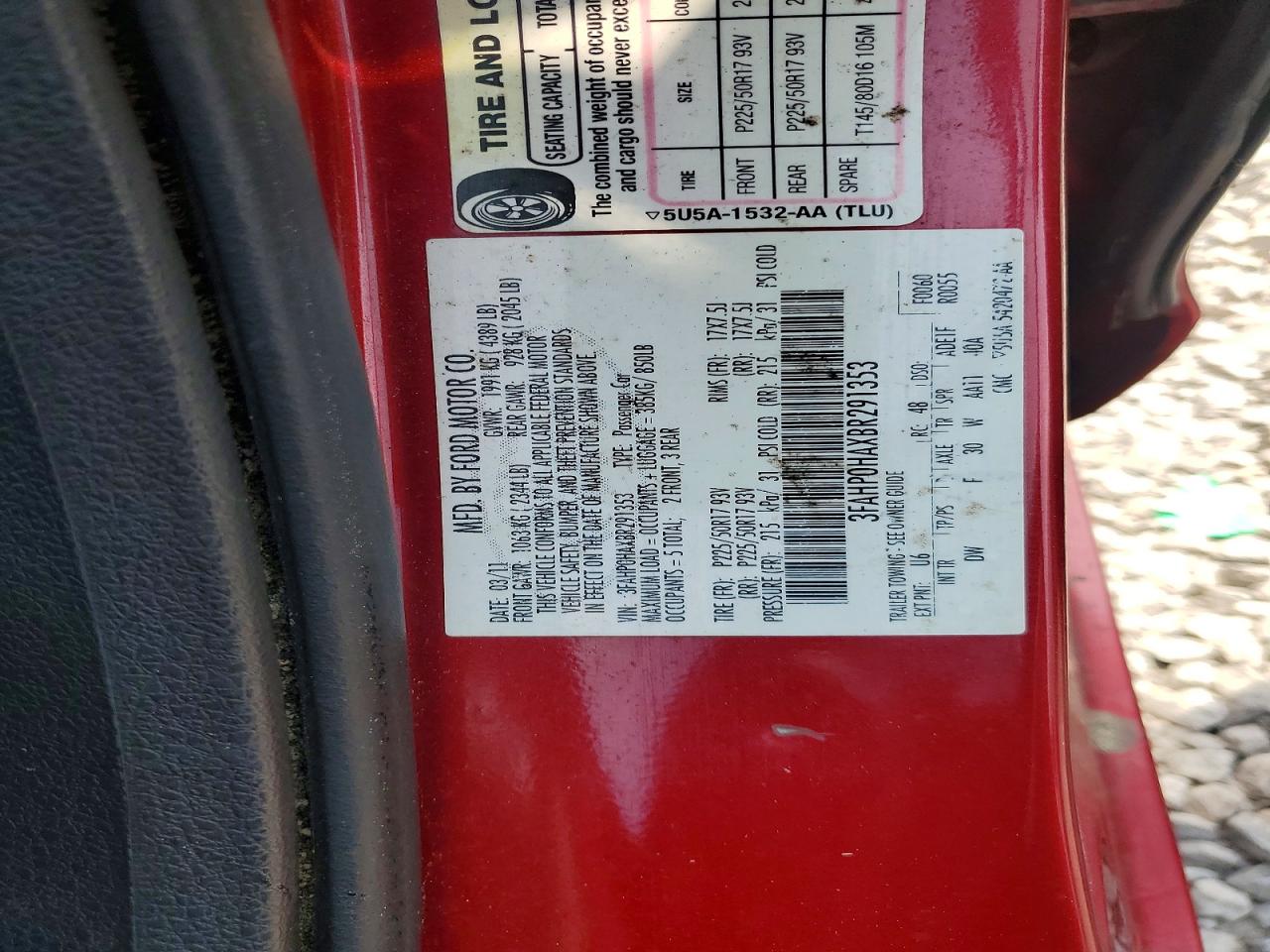 2011 Ford Fusion Se Red vin: 3FAHP0HAXBR291353