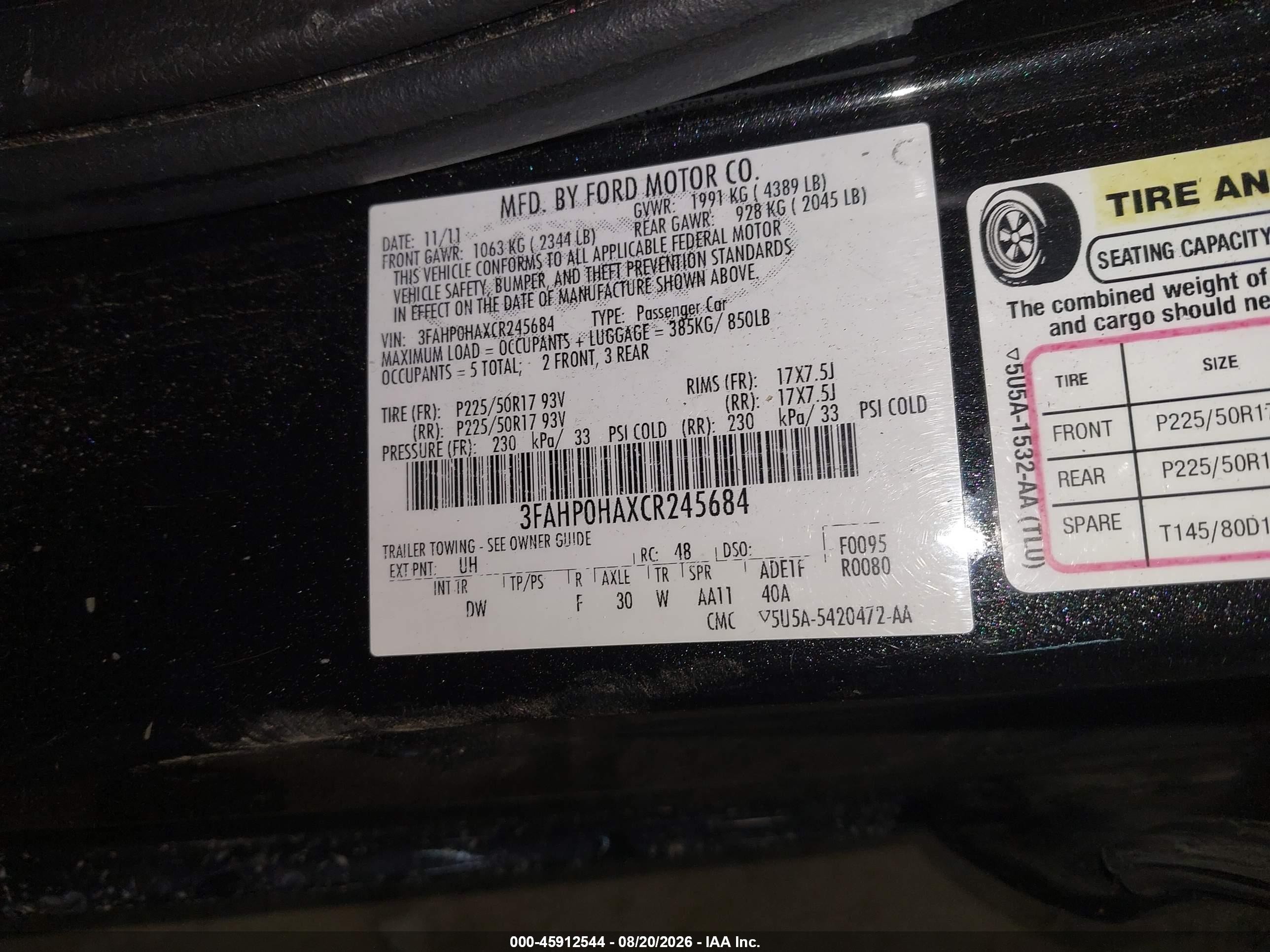 2012 Ford Fusion Se Black vin: 3FAHP0HAXCR245684