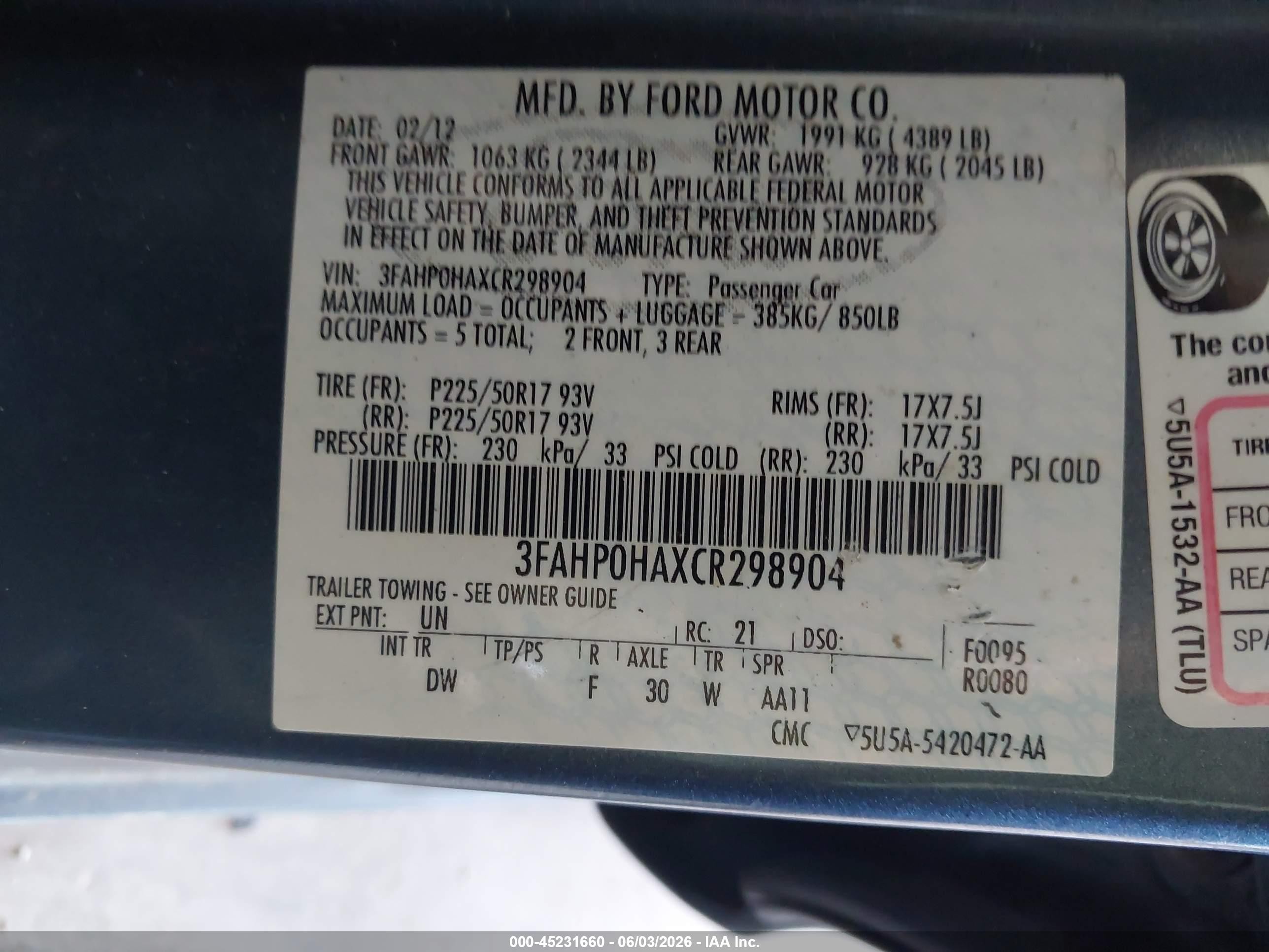 2012 Ford Fusion Se Light Blue vin: 3FAHP0HAXCR298904