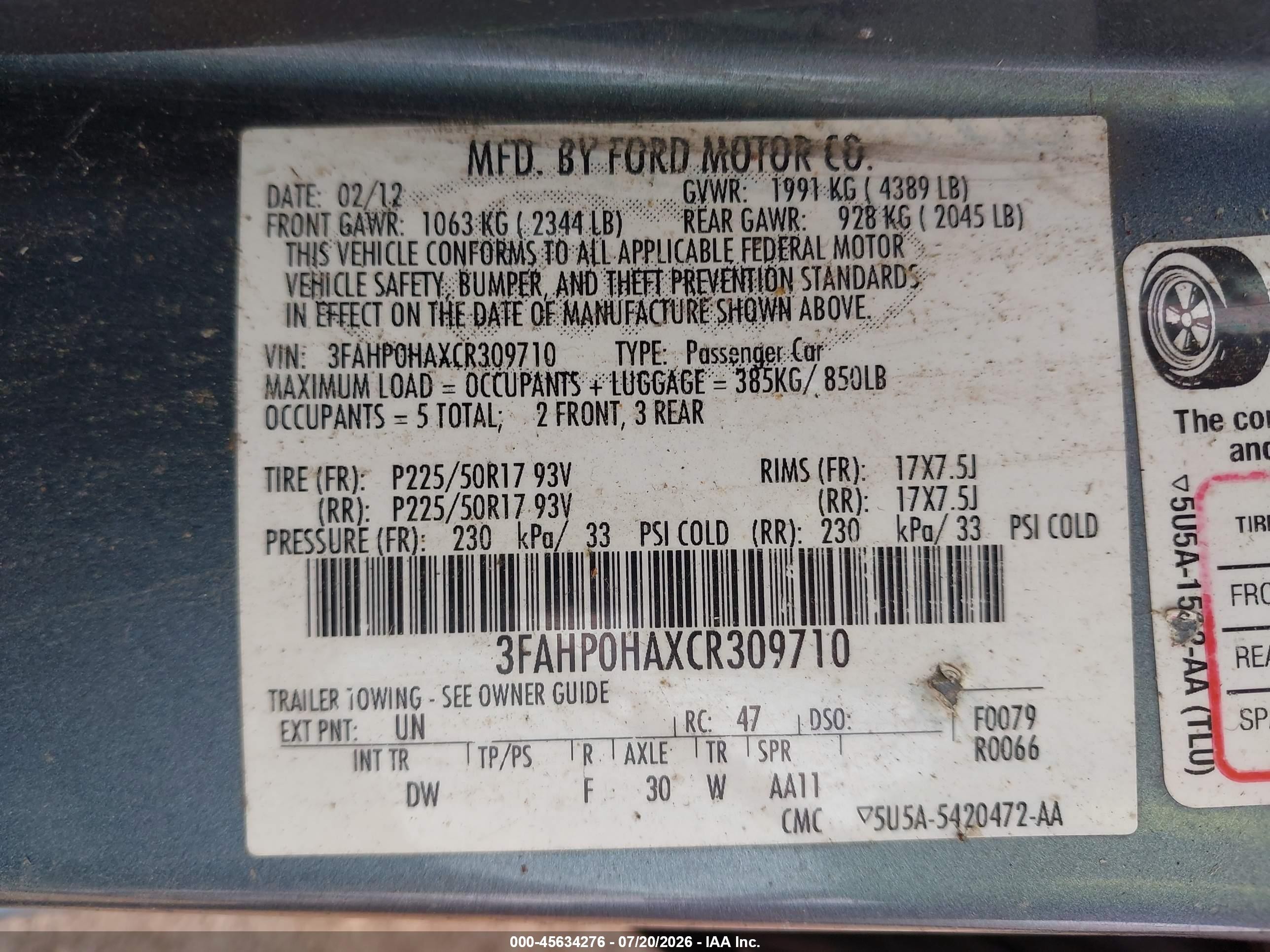 2012 Ford Fusion Se Light Blue vin: 3FAHP0HAXCR309710