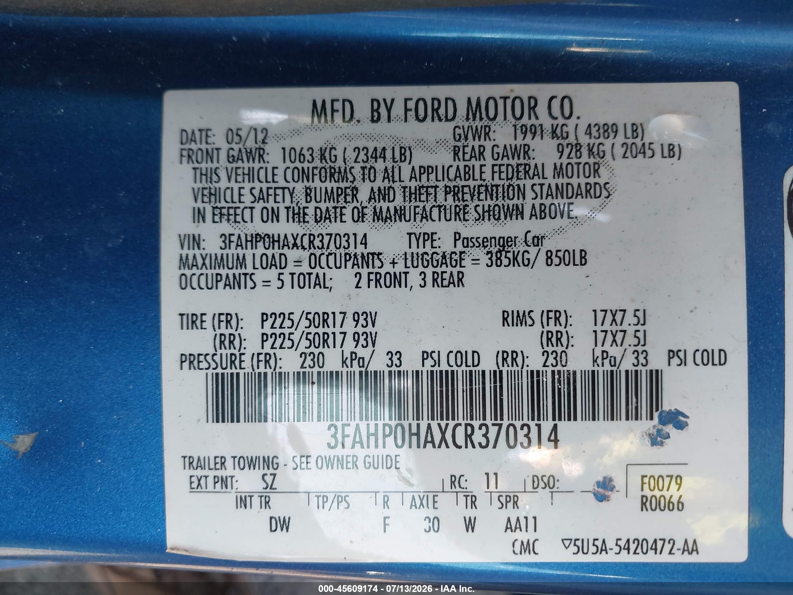2012 Ford Fusion Se Blue vin: 3FAHP0HAXCR370314