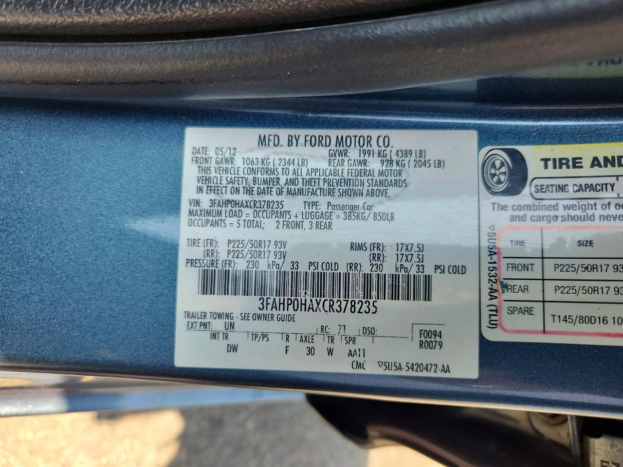 2012 Ford Fusion Se Blue vin: 3FAHP0HAXCR378235