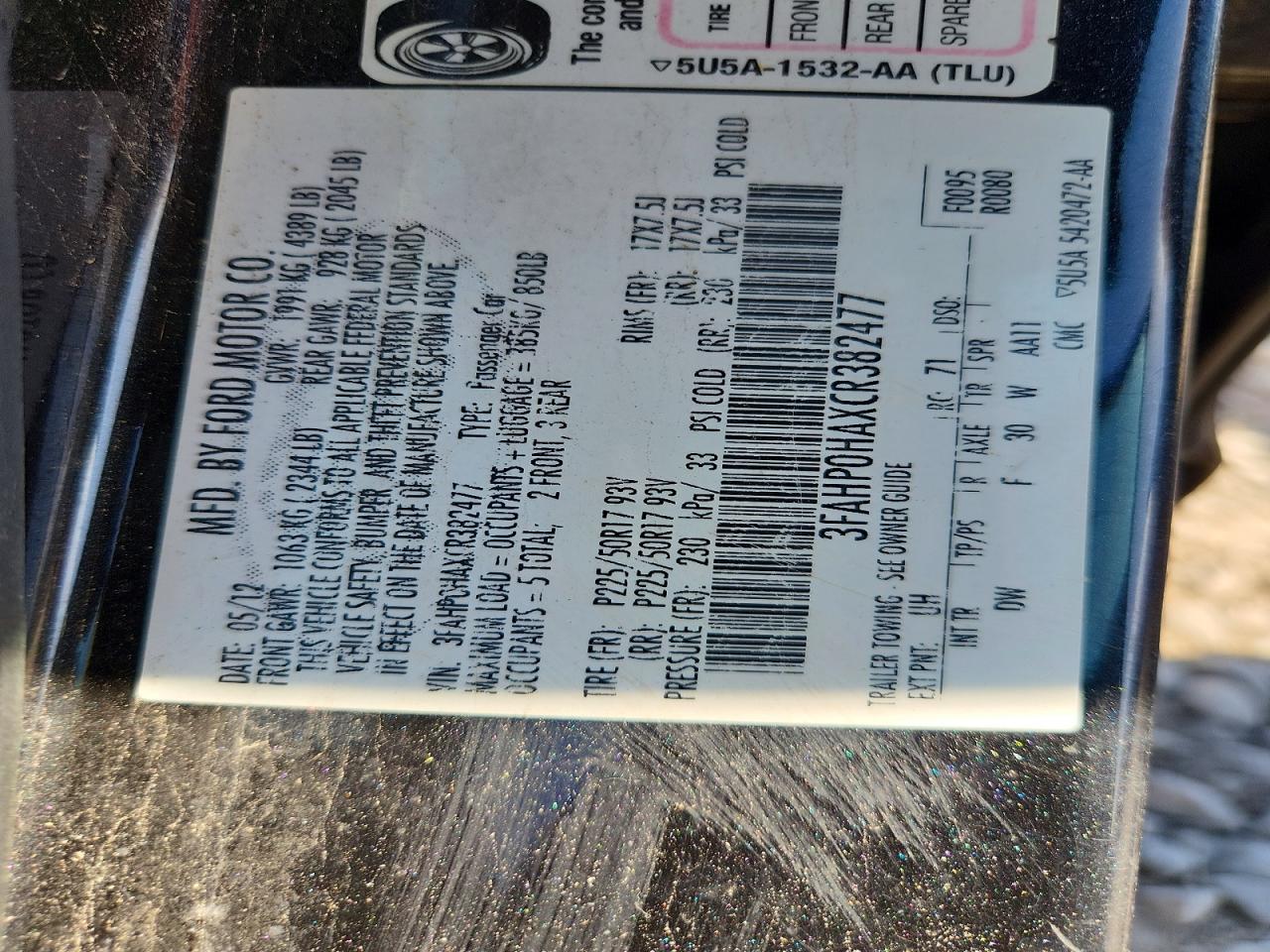 2012 Ford Fusion Se Black vin: 3FAHP0HAXCR382477