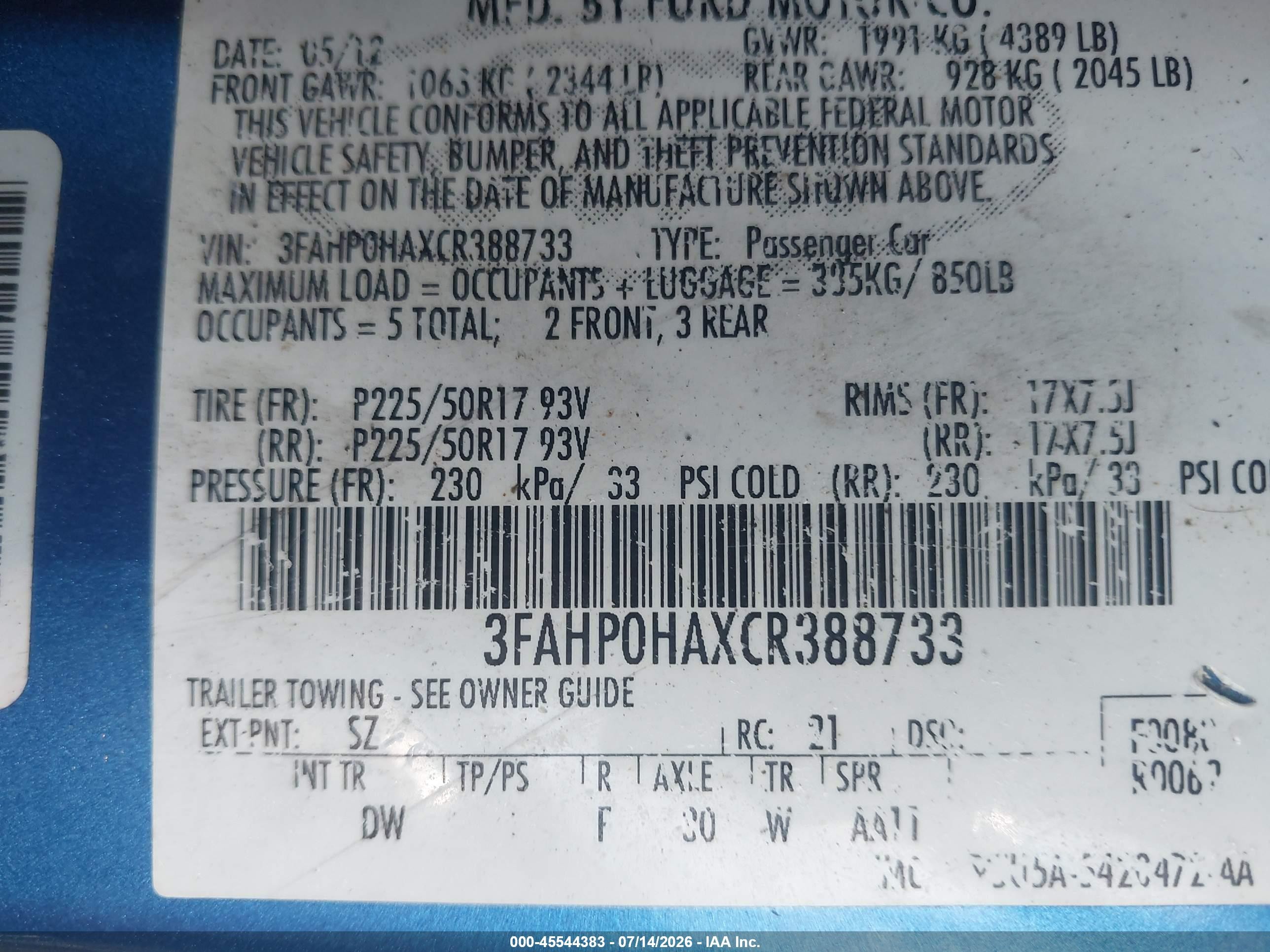 2012 Ford Fusion Se Blue vin: 3FAHP0HAXCR388733