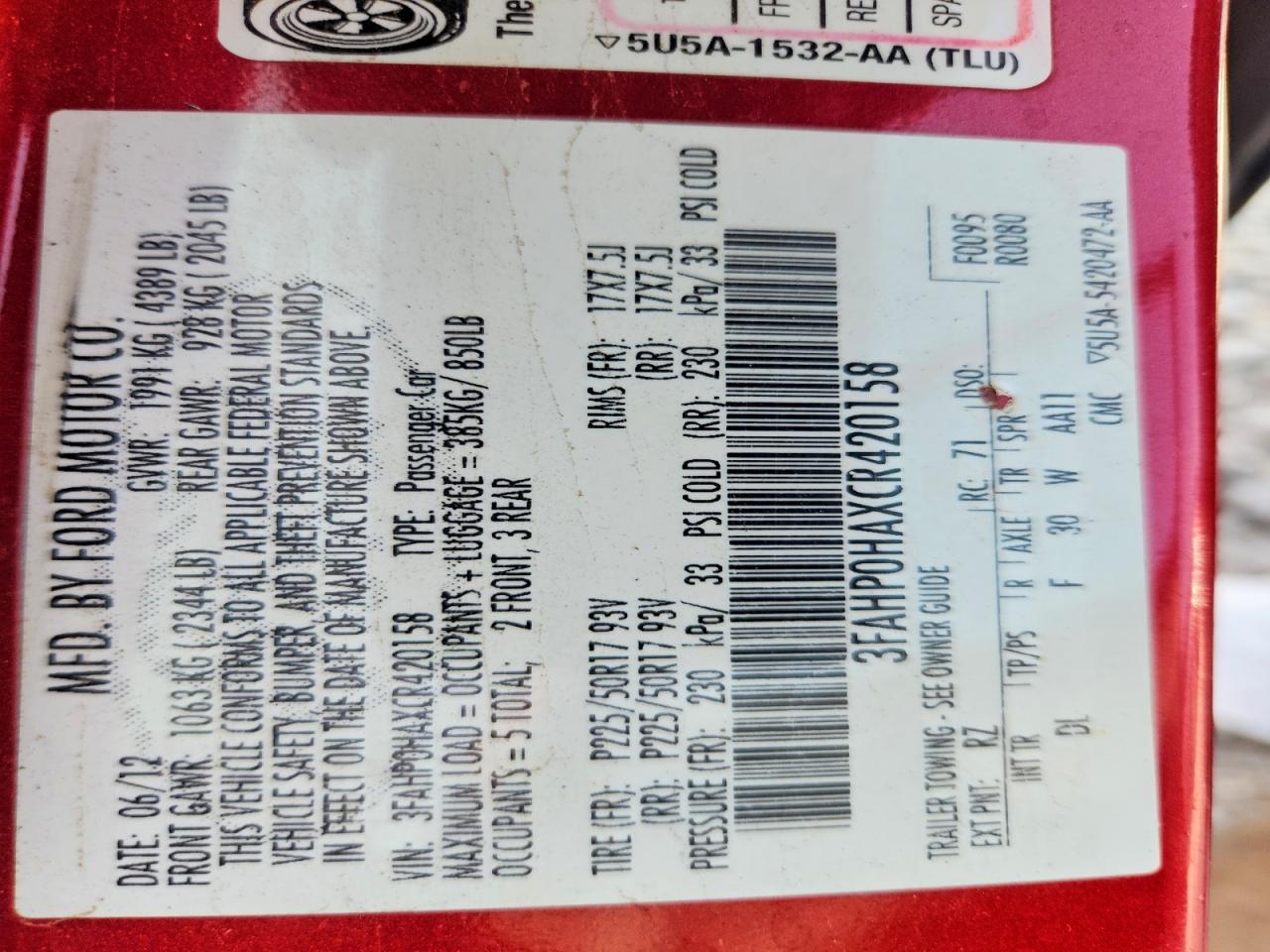 2012 Ford Fusion Se Красный vin: 3FAHP0HAXCR420158