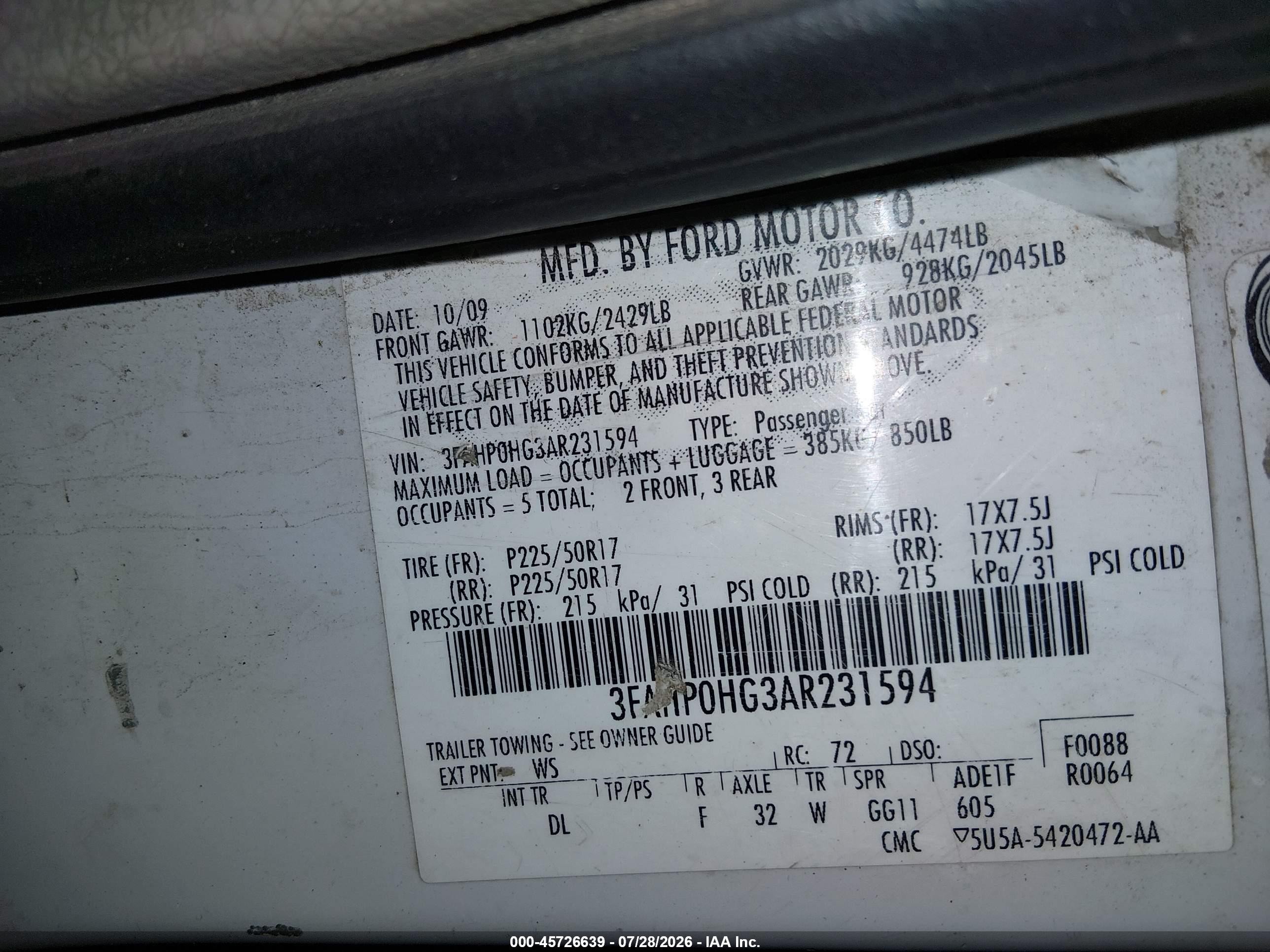 2010 Ford Fusion Se White vin: 3FAHP0HG3AR231594