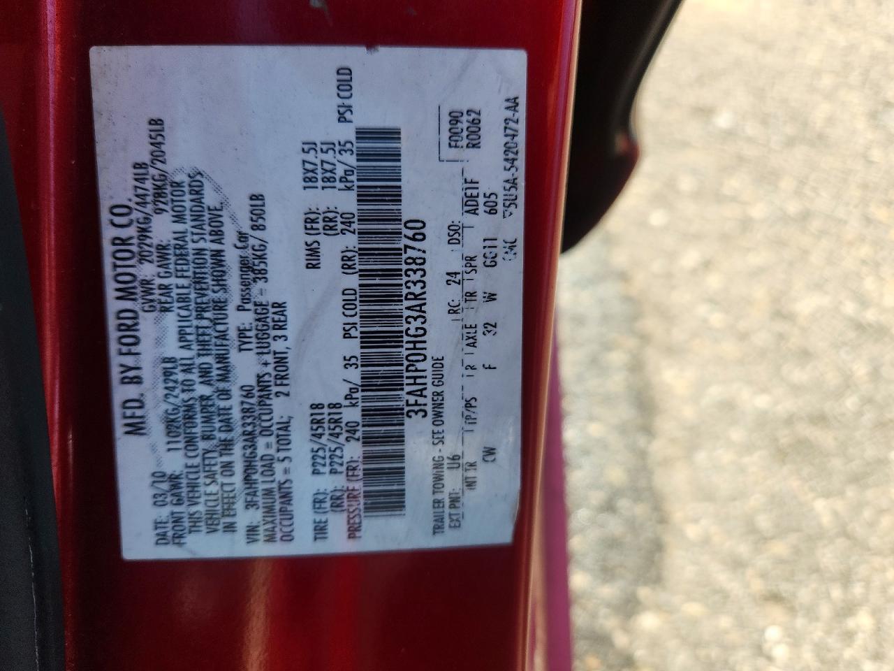 2010 Ford Fusion Se Red vin: 3FAHP0HG3AR338760