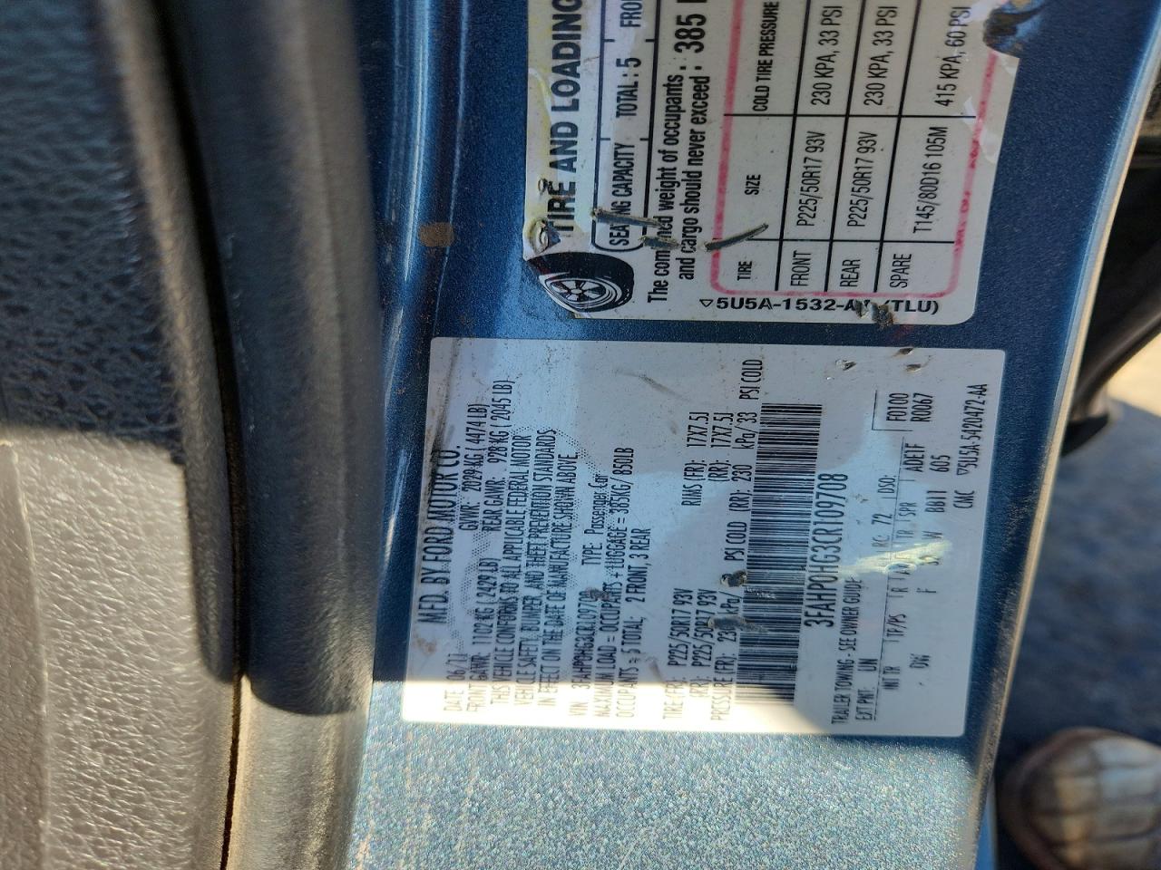 2012 Ford Fusion Se Blue vin: 3FAHP0HG3CR109708