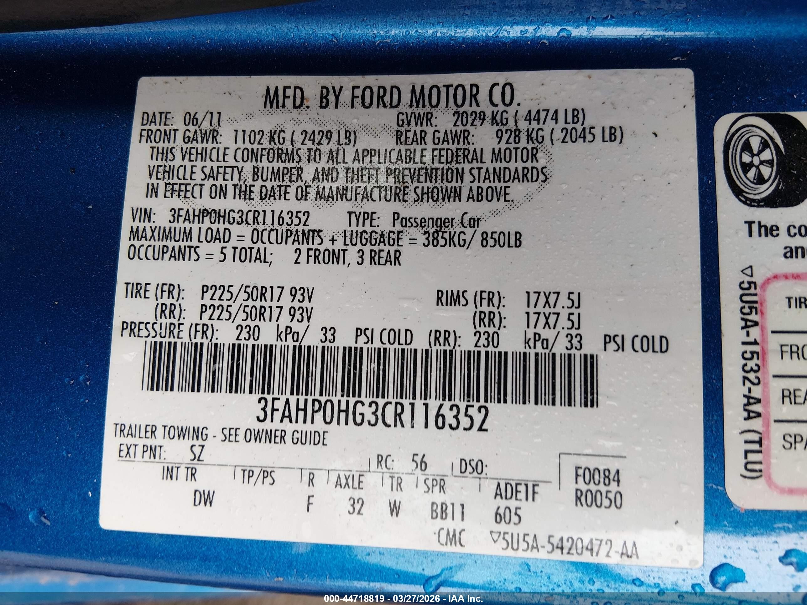 2012 Ford Fusion Se Blue vin: 3FAHP0HG3CR116352