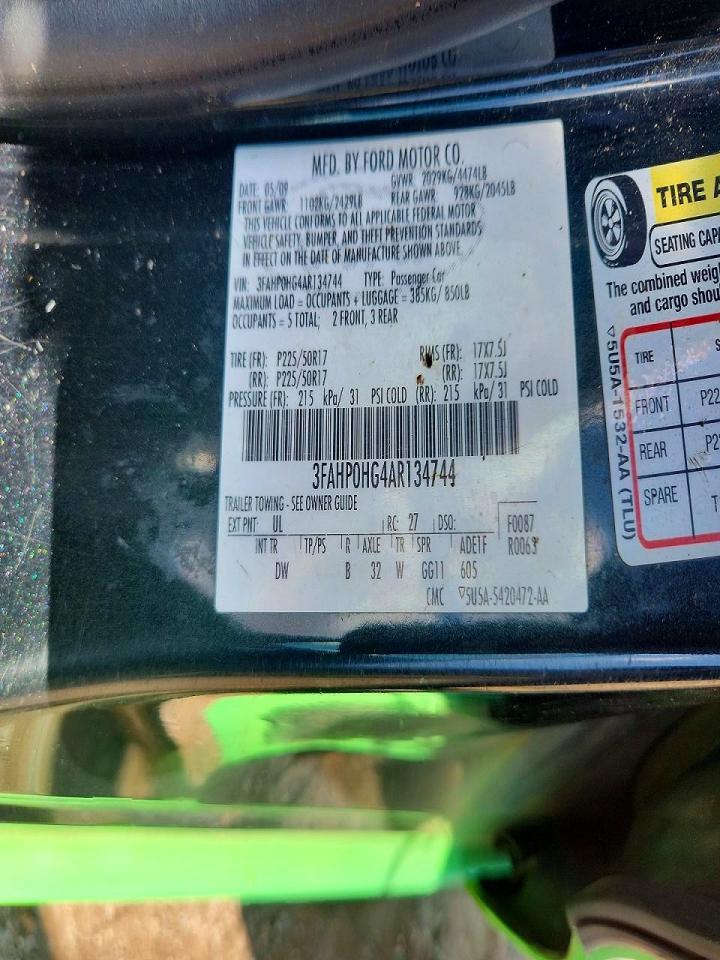 2010 Ford Fusion Se Green vin: 3FAHP0HG4AR134744