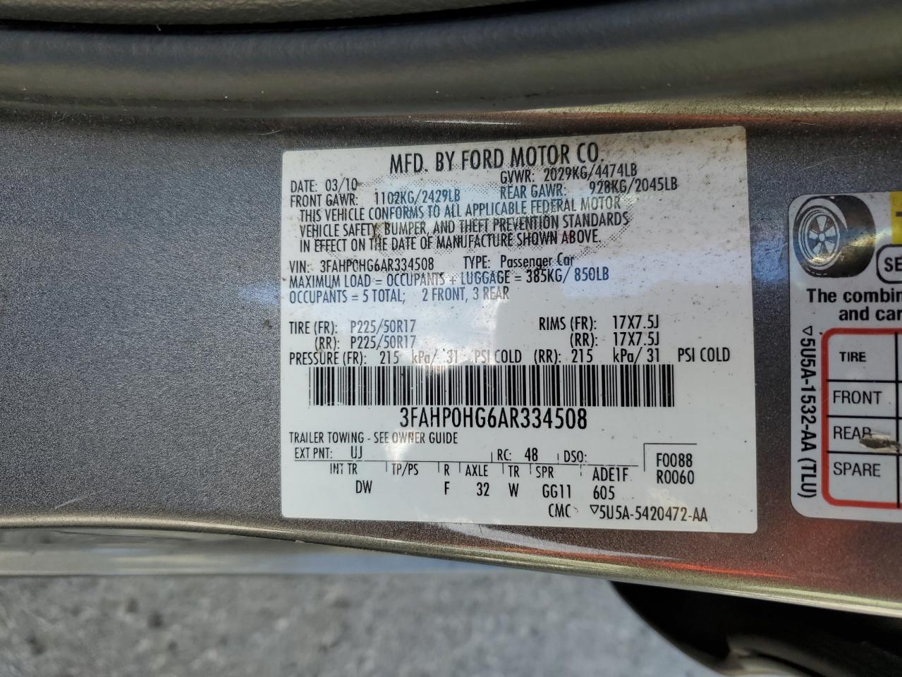 2010 Ford Fusion Se Gray vin: 3FAHP0HG6AR334508