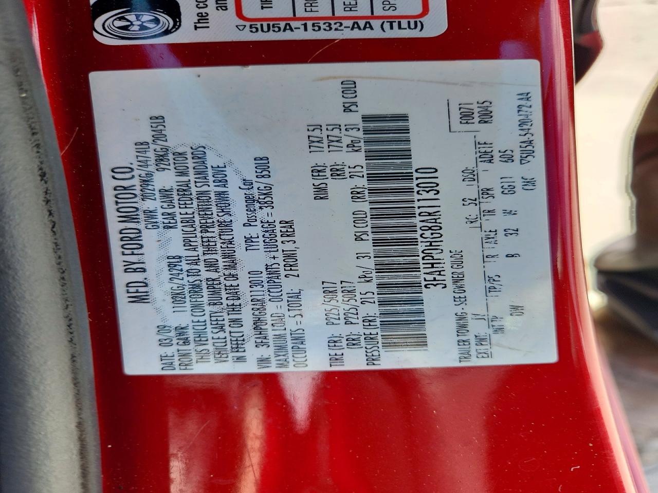 2010 Ford Fusion Se Красный vin: 3FAHP0HG8AR113010