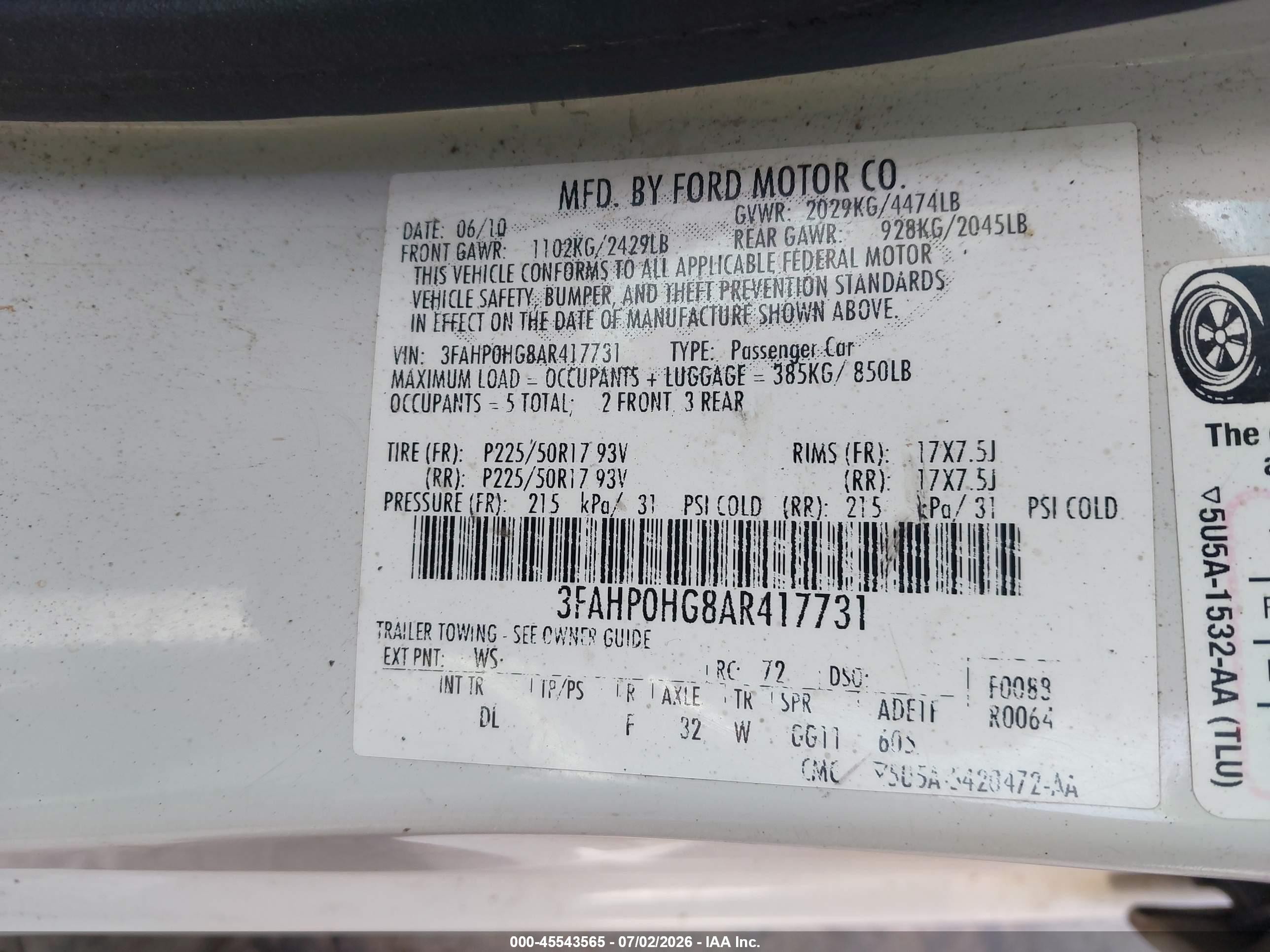 2010 Ford Fusion Se White vin: 3FAHP0HG8AR417731
