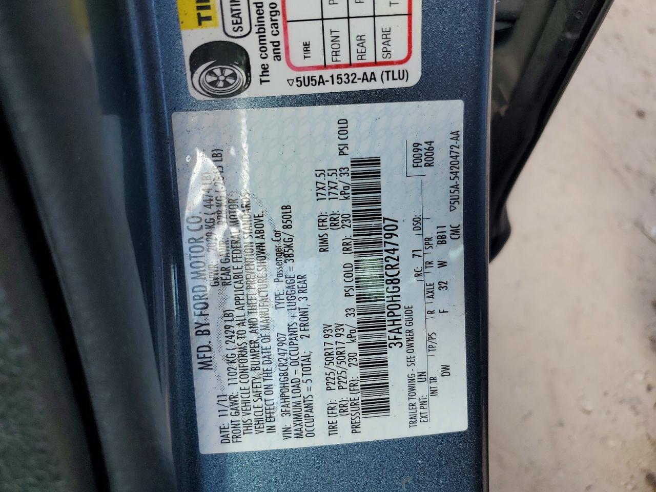 2012 Ford Fusion Se Синий vin: 3FAHP0HG8CR247907