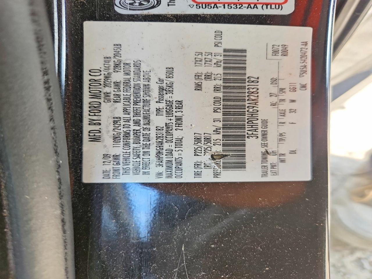 2010 Ford Fusion Se Black vin: 3FAHP0HG9AR283182
