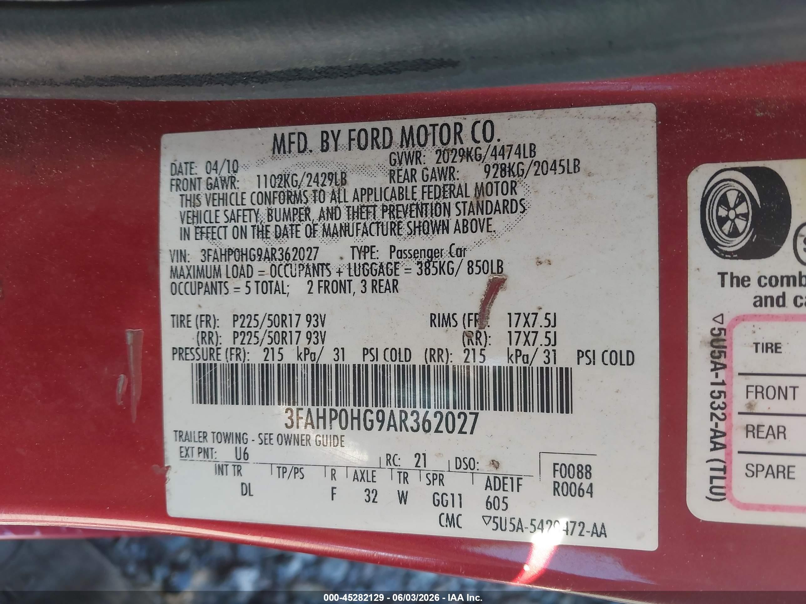 2010 Ford Fusion Se Red vin: 3FAHP0HG9AR362027