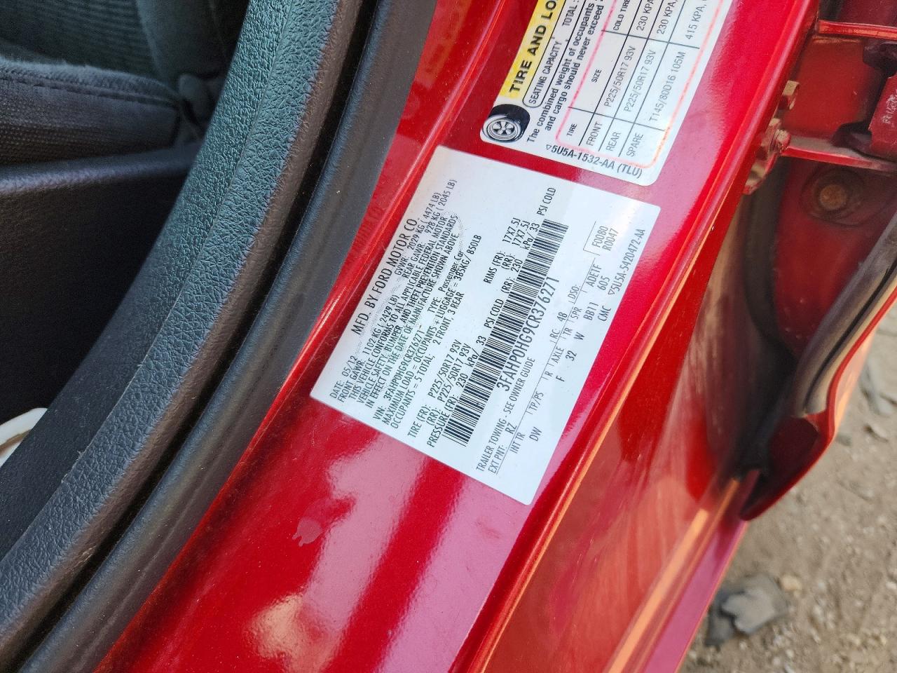 2012 Ford Fusion Se Red vin: 3FAHP0HG9CR376271