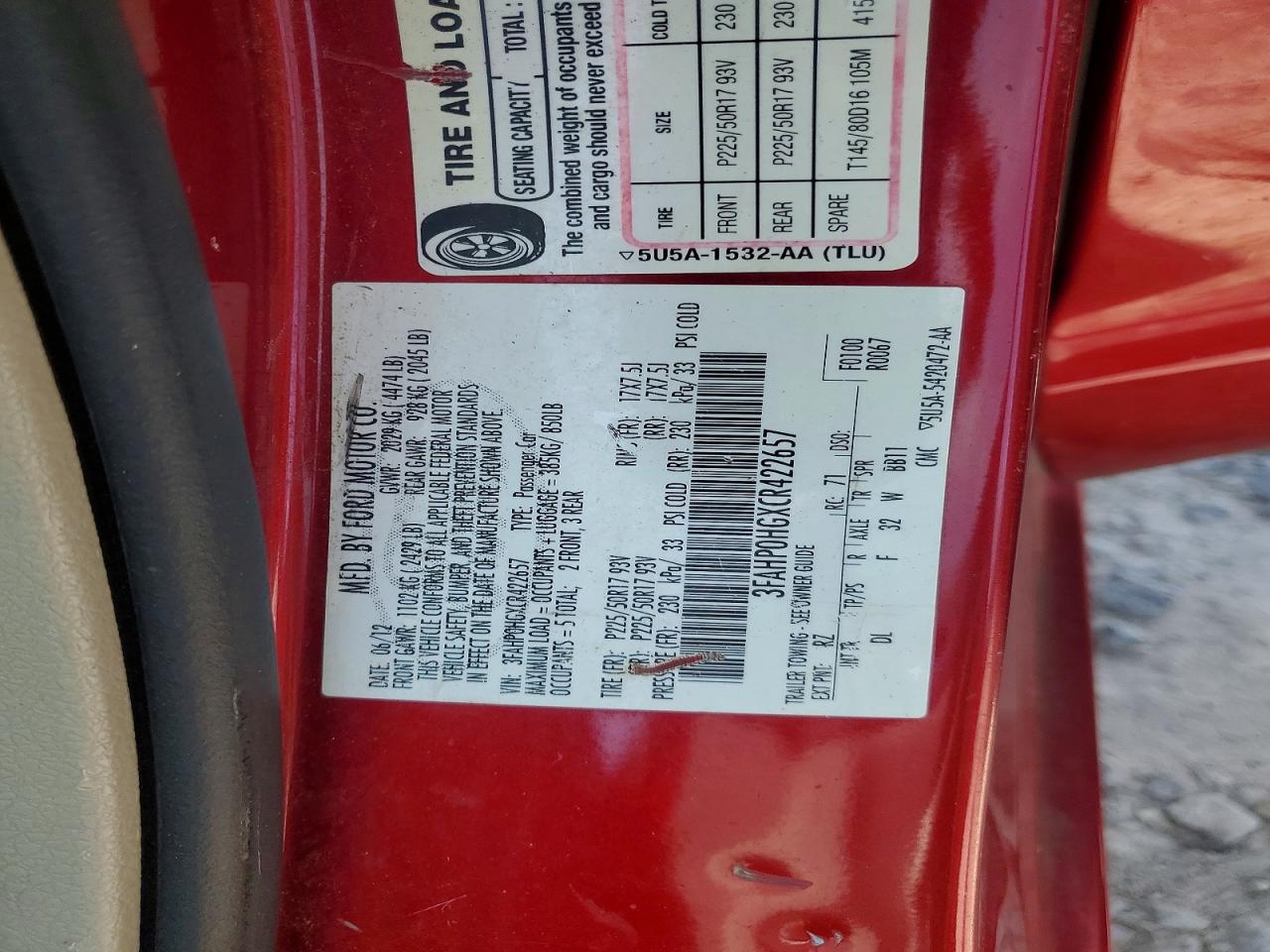 2012 Ford Fusion Se Red vin: 3FAHP0HGXCR422657