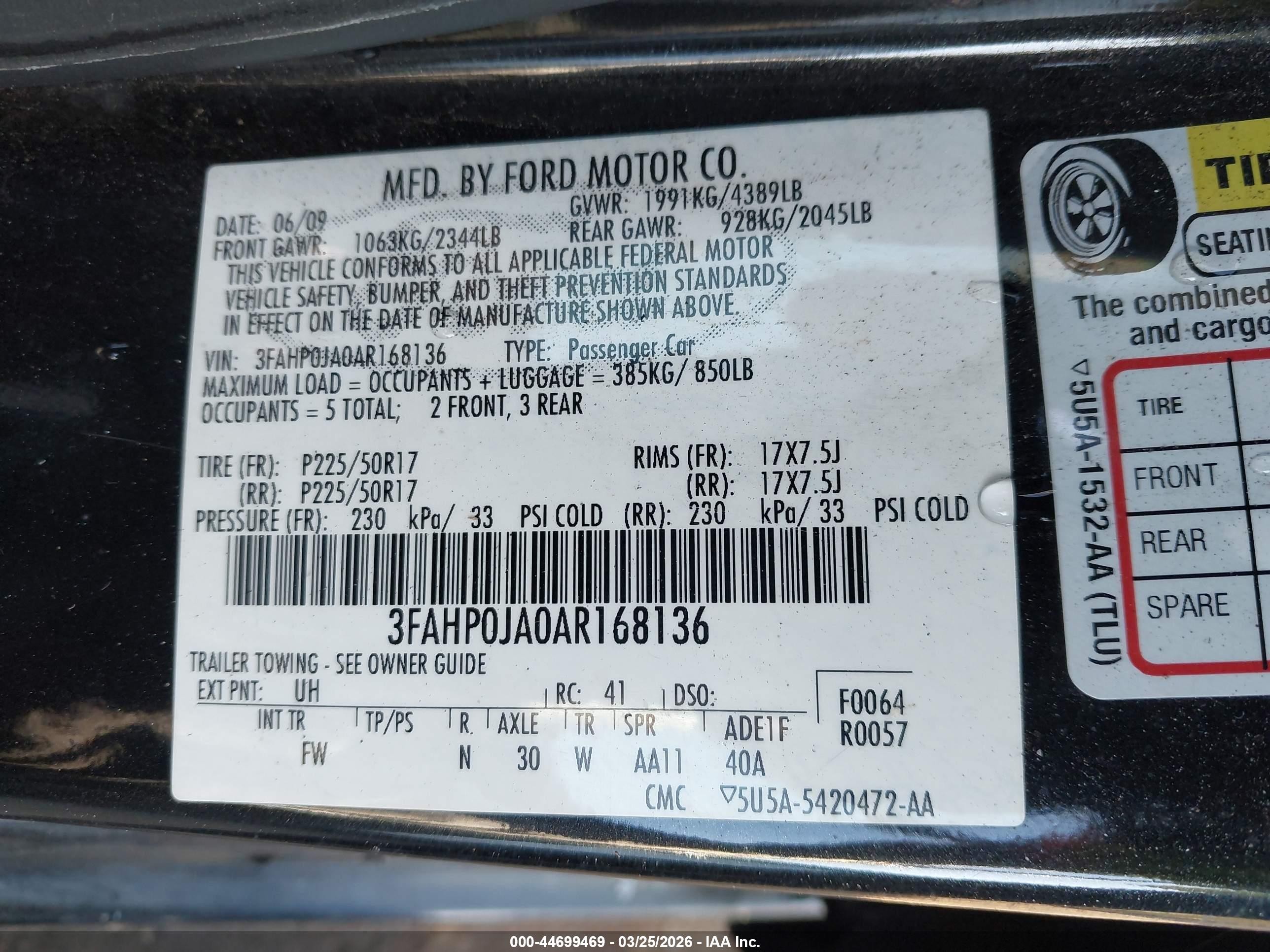 2010 Ford Fusion Sel Black vin: 3FAHP0JA0AR168136