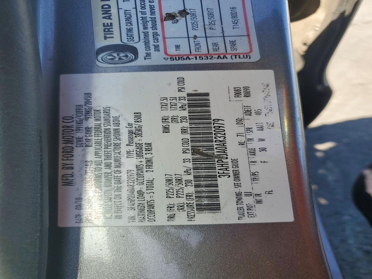 2010 Ford Fusion Sel Gray vin: 3FAHP0JA0AR320979
