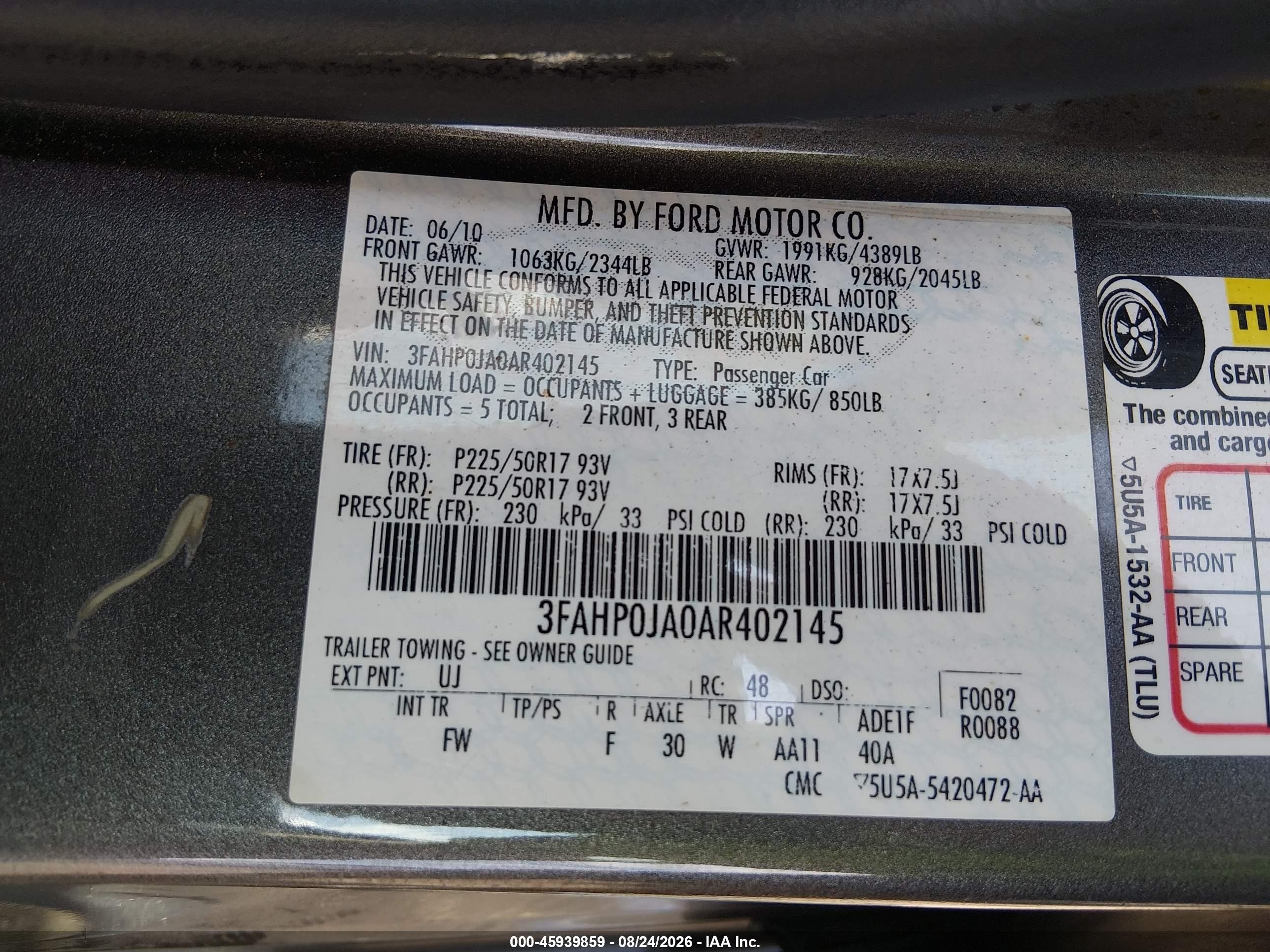 2010 Ford Fusion Sel Gray vin: 3FAHP0JA0AR402145