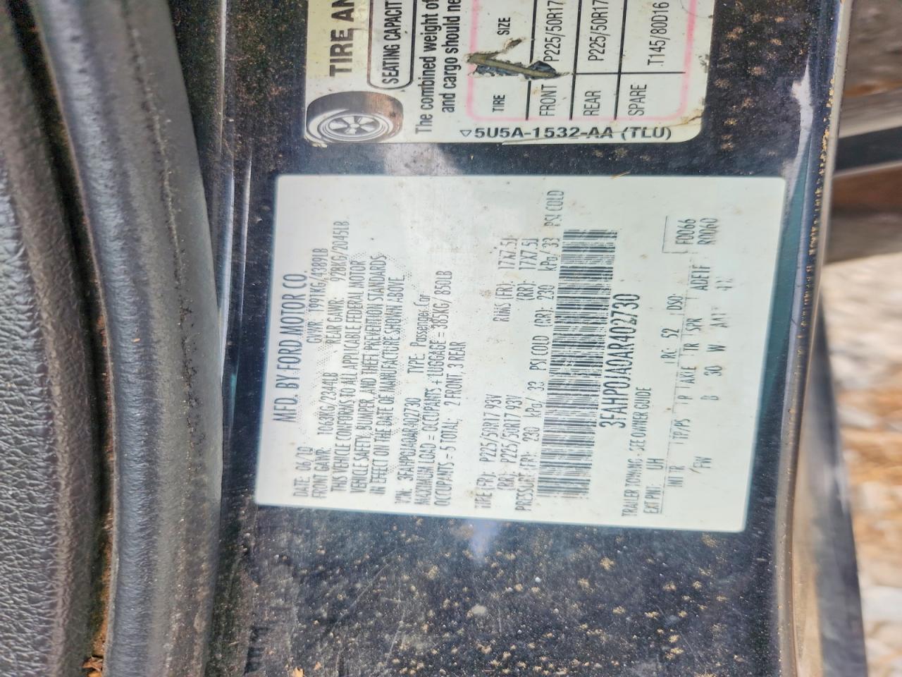 2010 Ford Fusion Sel Черный vin: 3FAHP0JA0AR402730