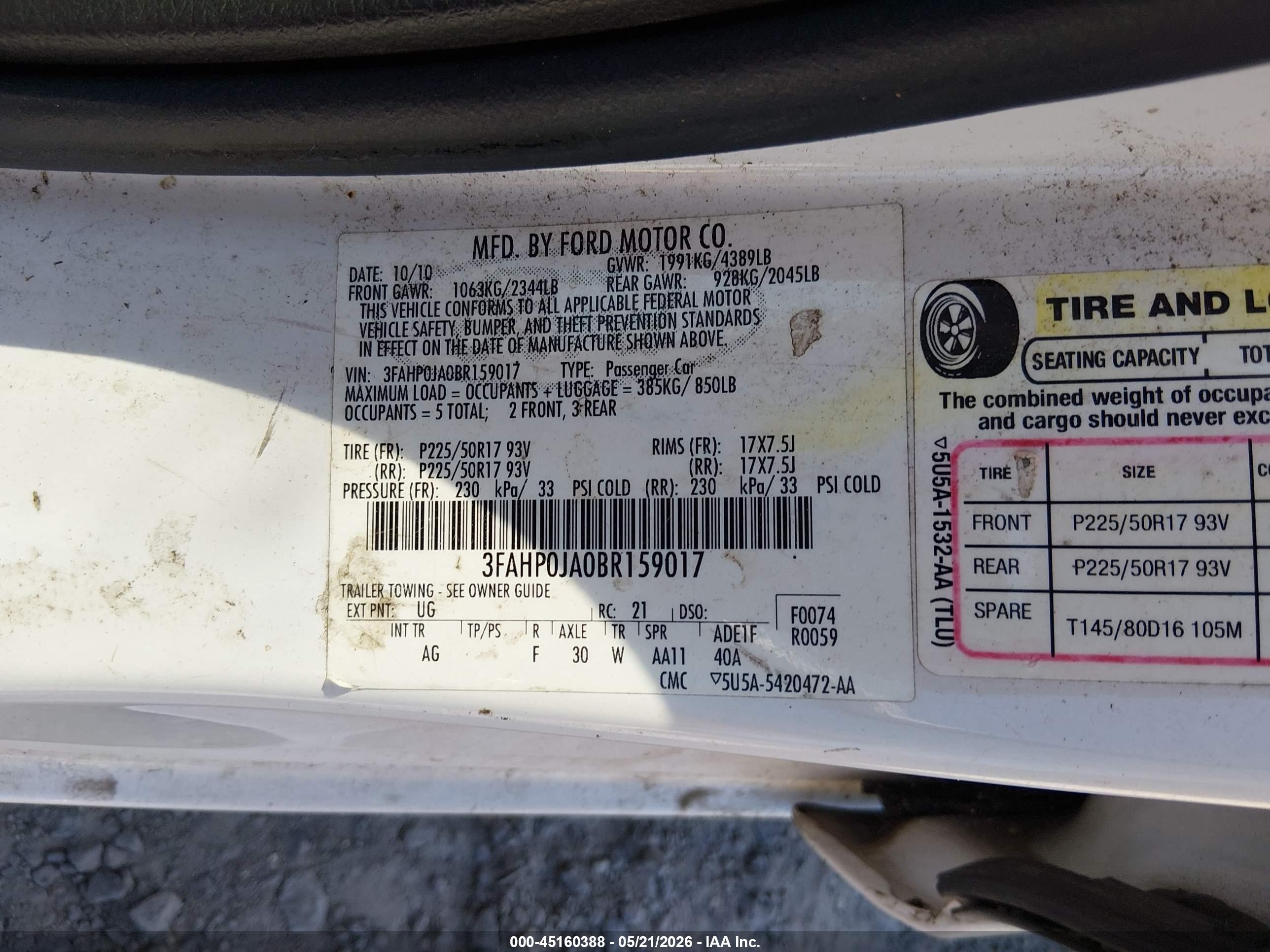 2011 Ford Fusion Sel White vin: 3FAHP0JA0BR159017