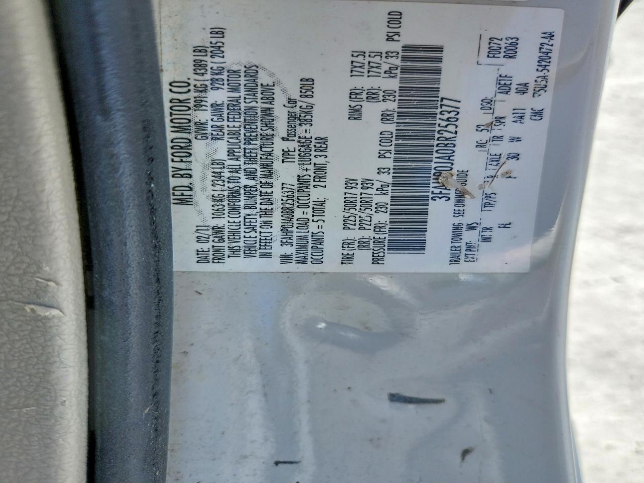 2011 Ford Fusion Sel White vin: 3FAHP0JA0BR256377