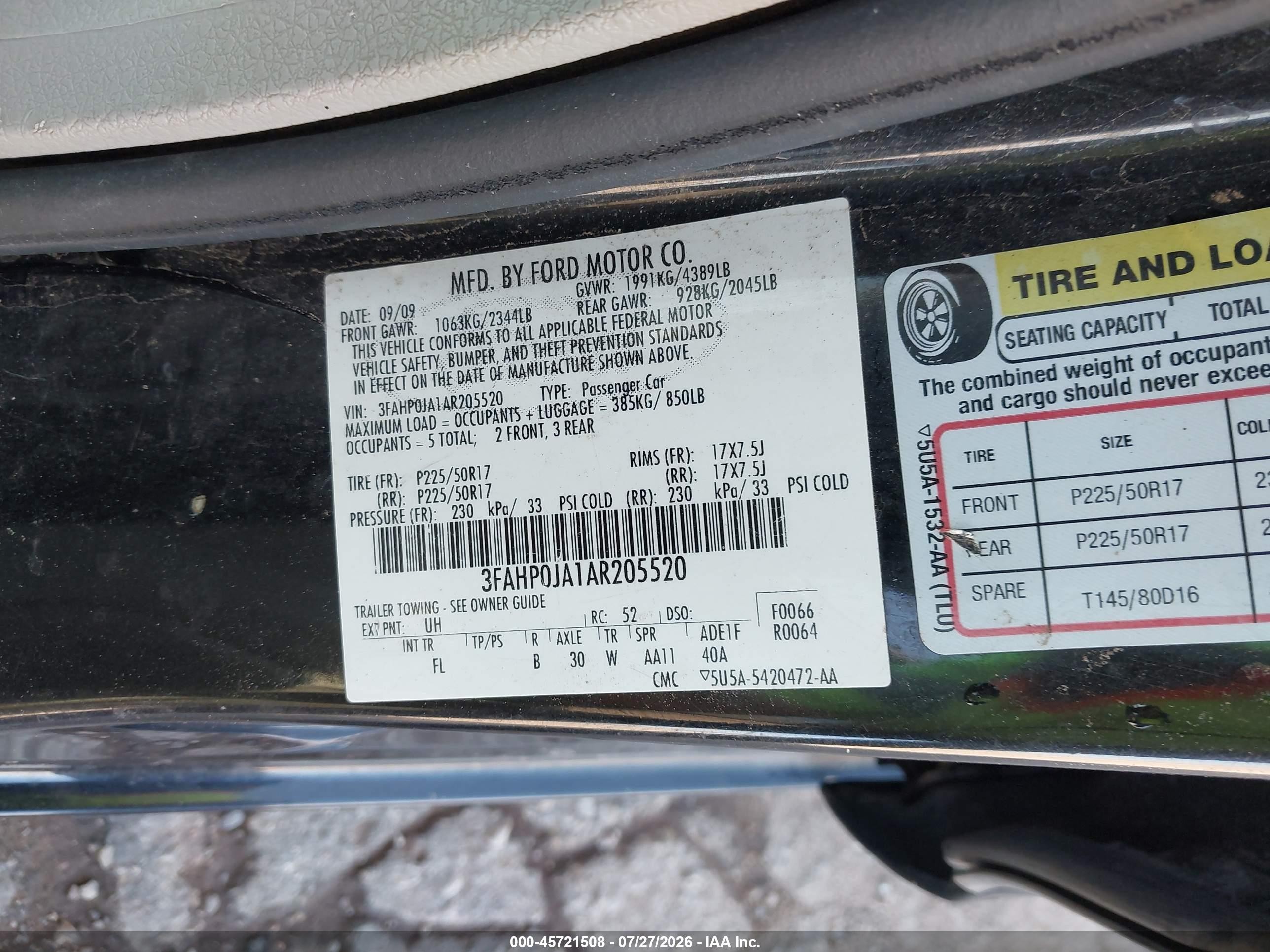 2010 Ford Fusion Sel Black vin: 3FAHP0JA1AR205520