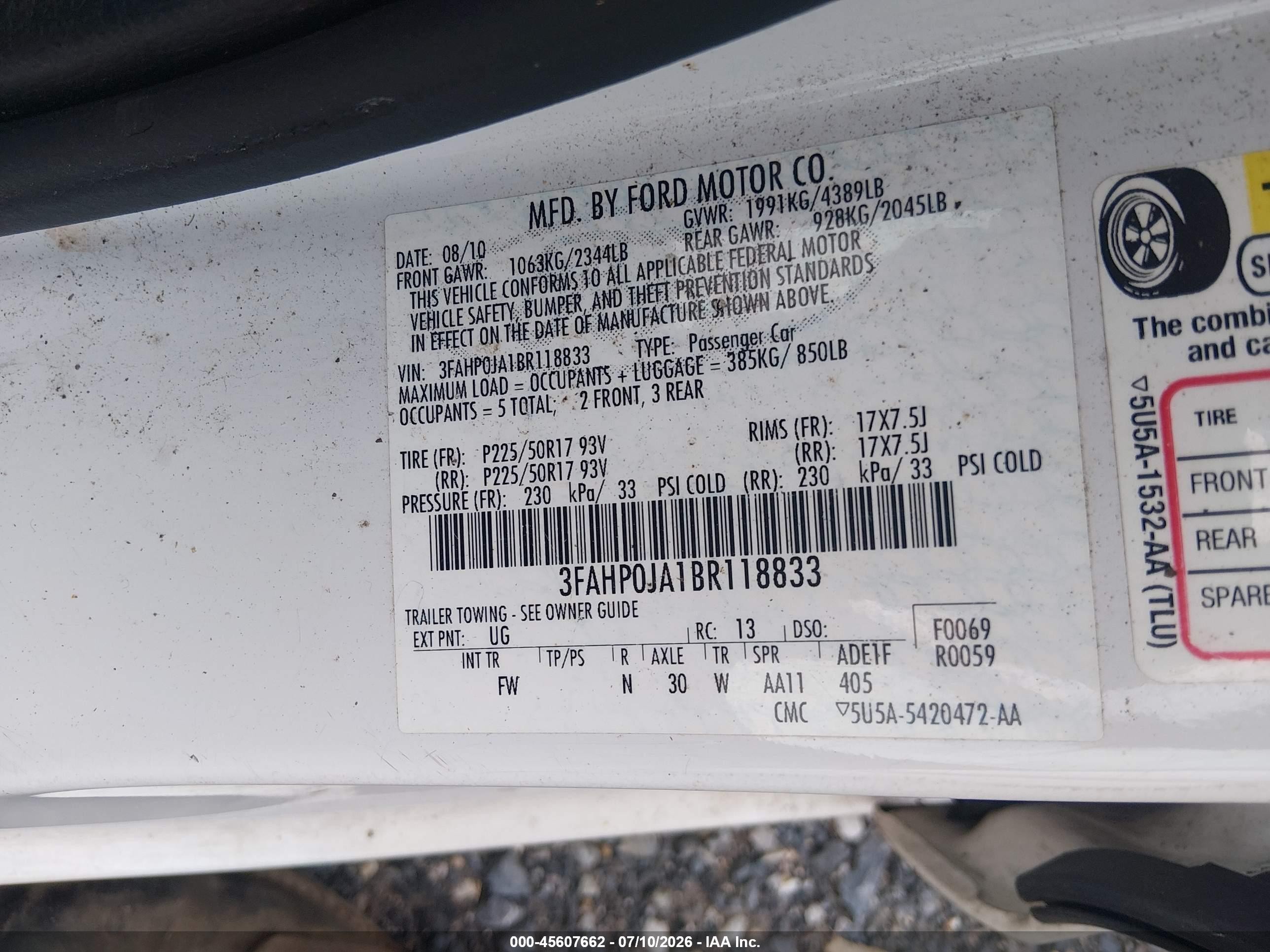 2011 Ford Fusion Sel White vin: 3FAHP0JA1BR118833
