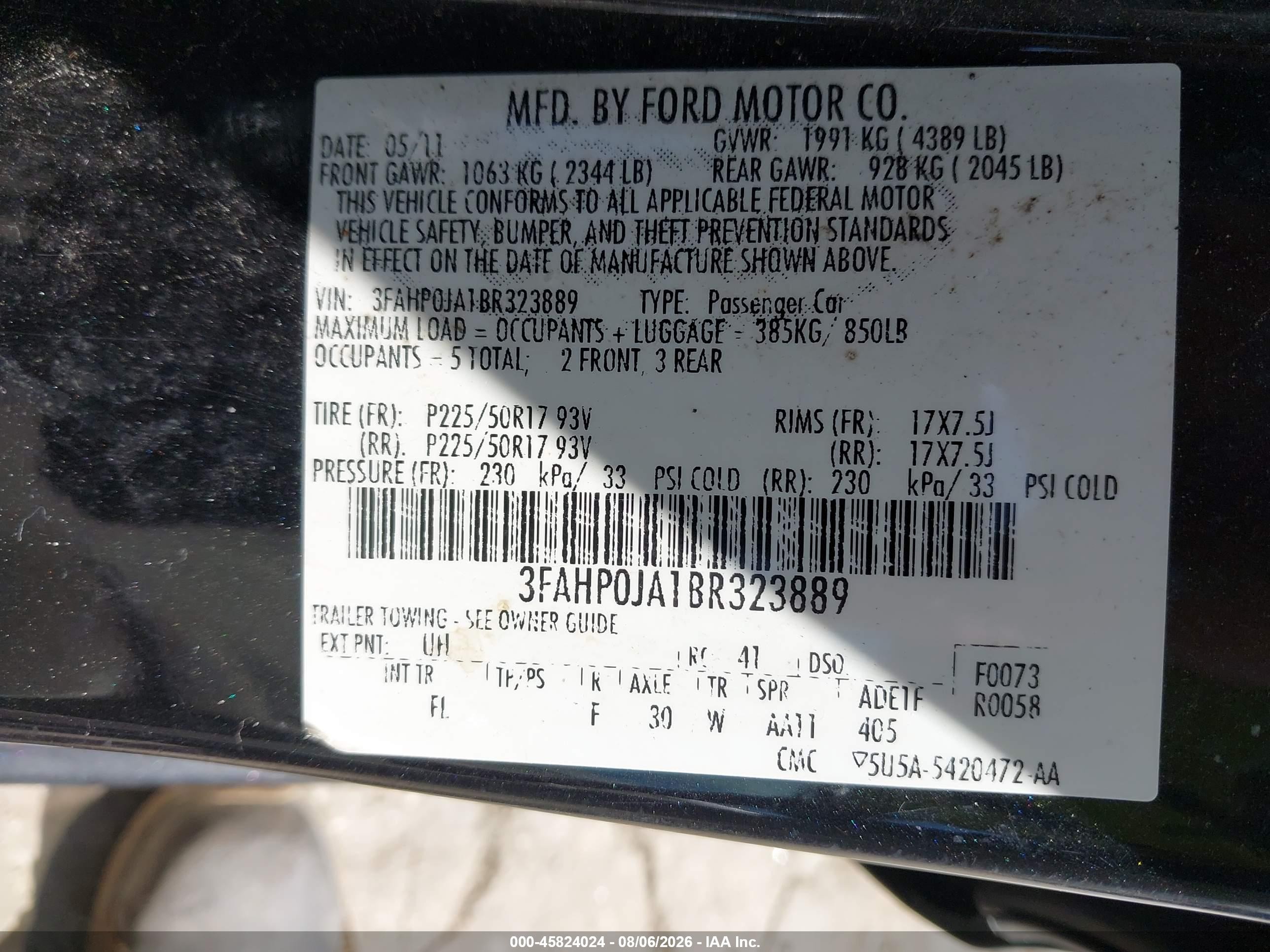 2011 Ford Fusion Sel Black vin: 3FAHP0JA1BR323889