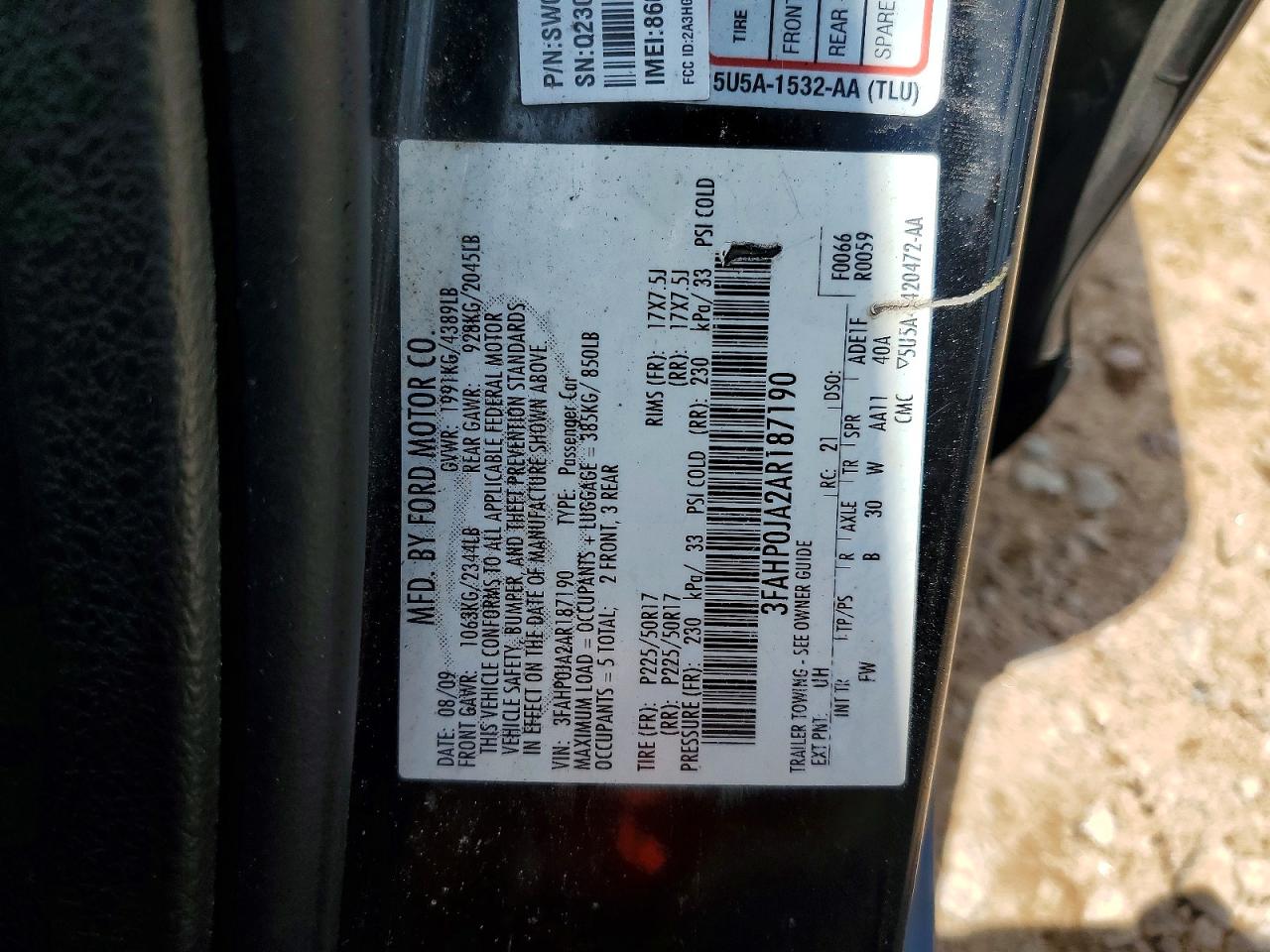 2010 Ford Fusion Sel Black vin: 3FAHP0JA2AR187190