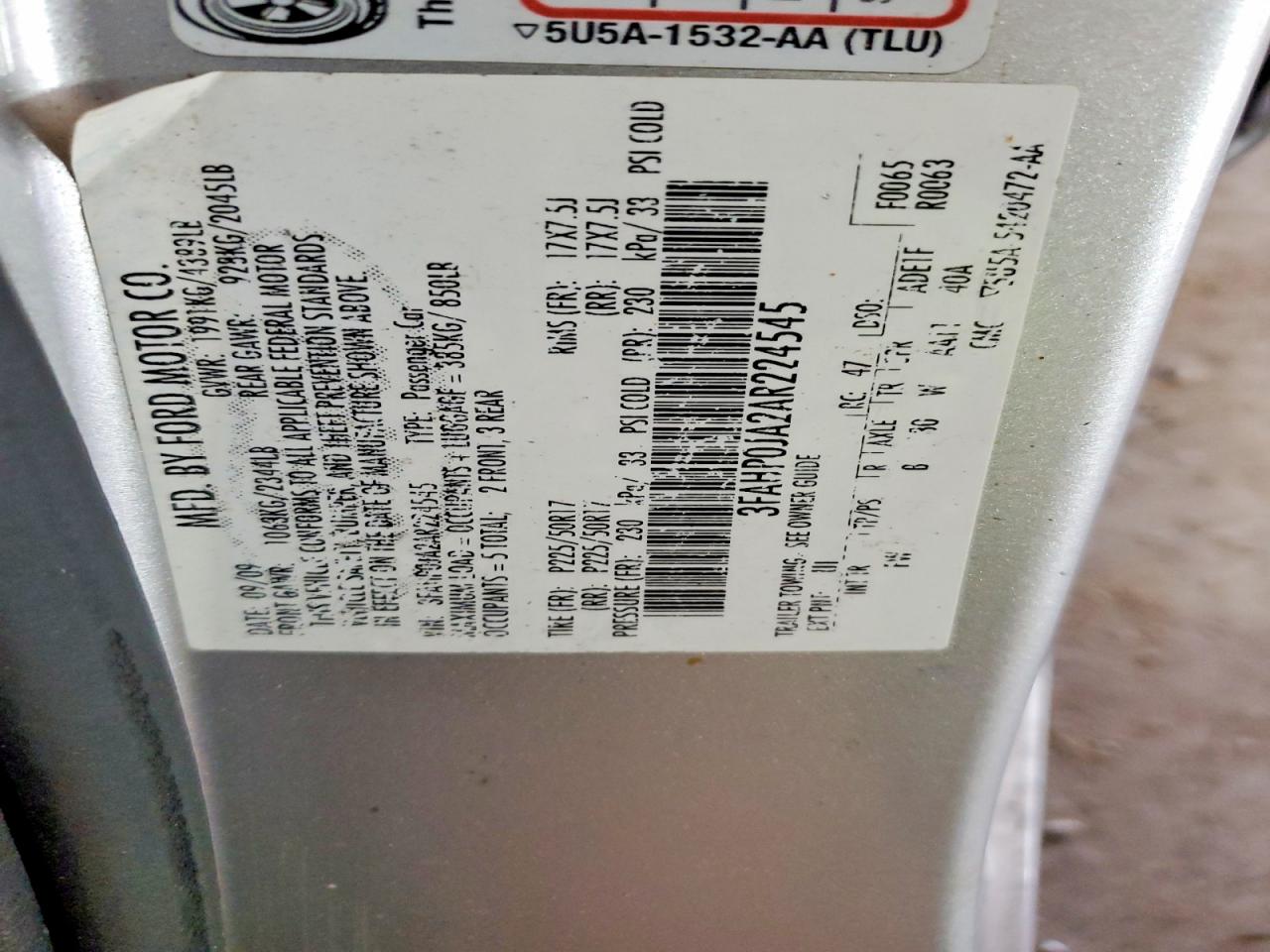 2010 Ford Fusion Sel Silver vin: 3FAHP0JA2AR224545