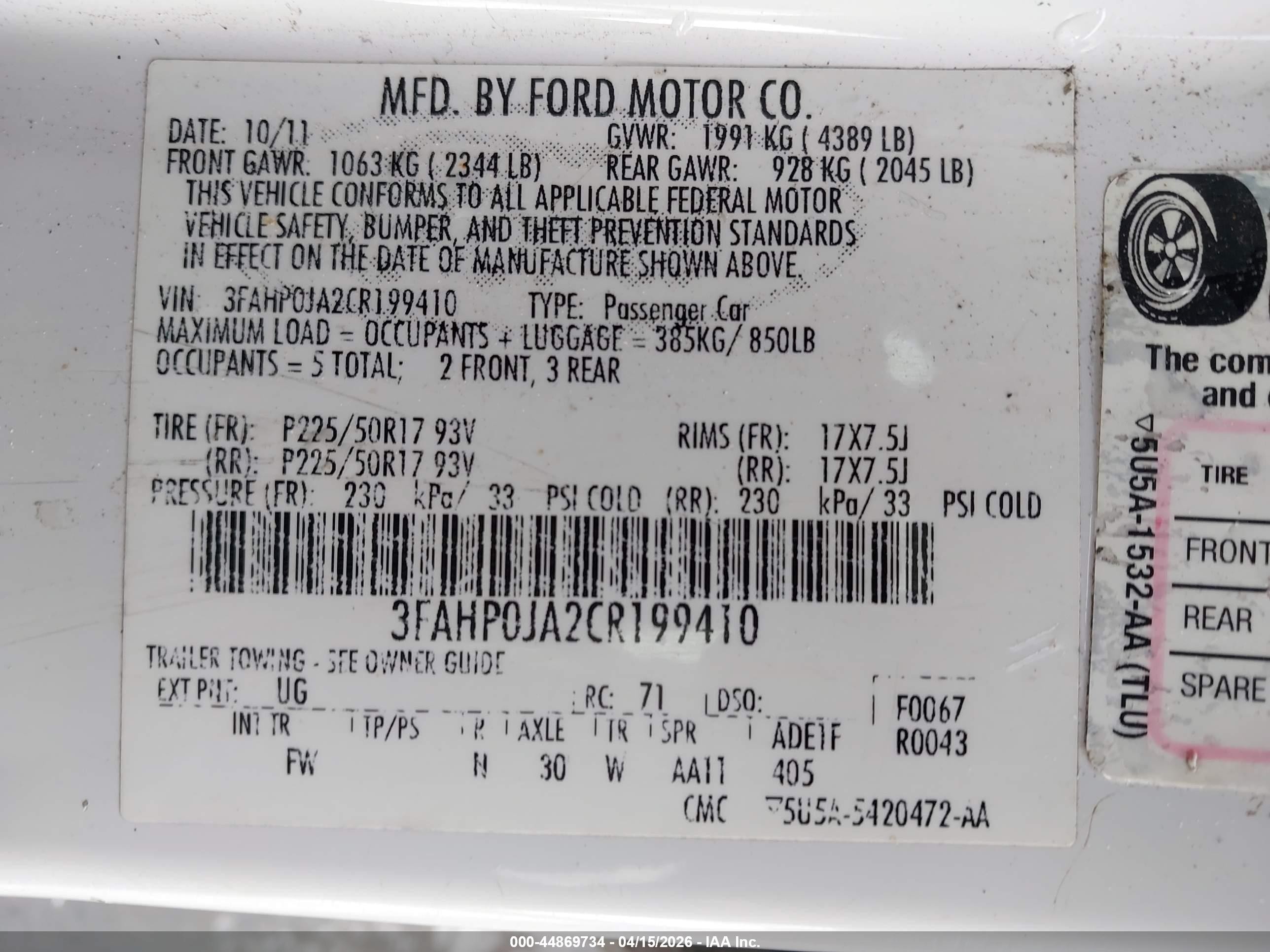 2012 Ford Fusion Sel Белый vin: 3FAHP0JA2CR199410