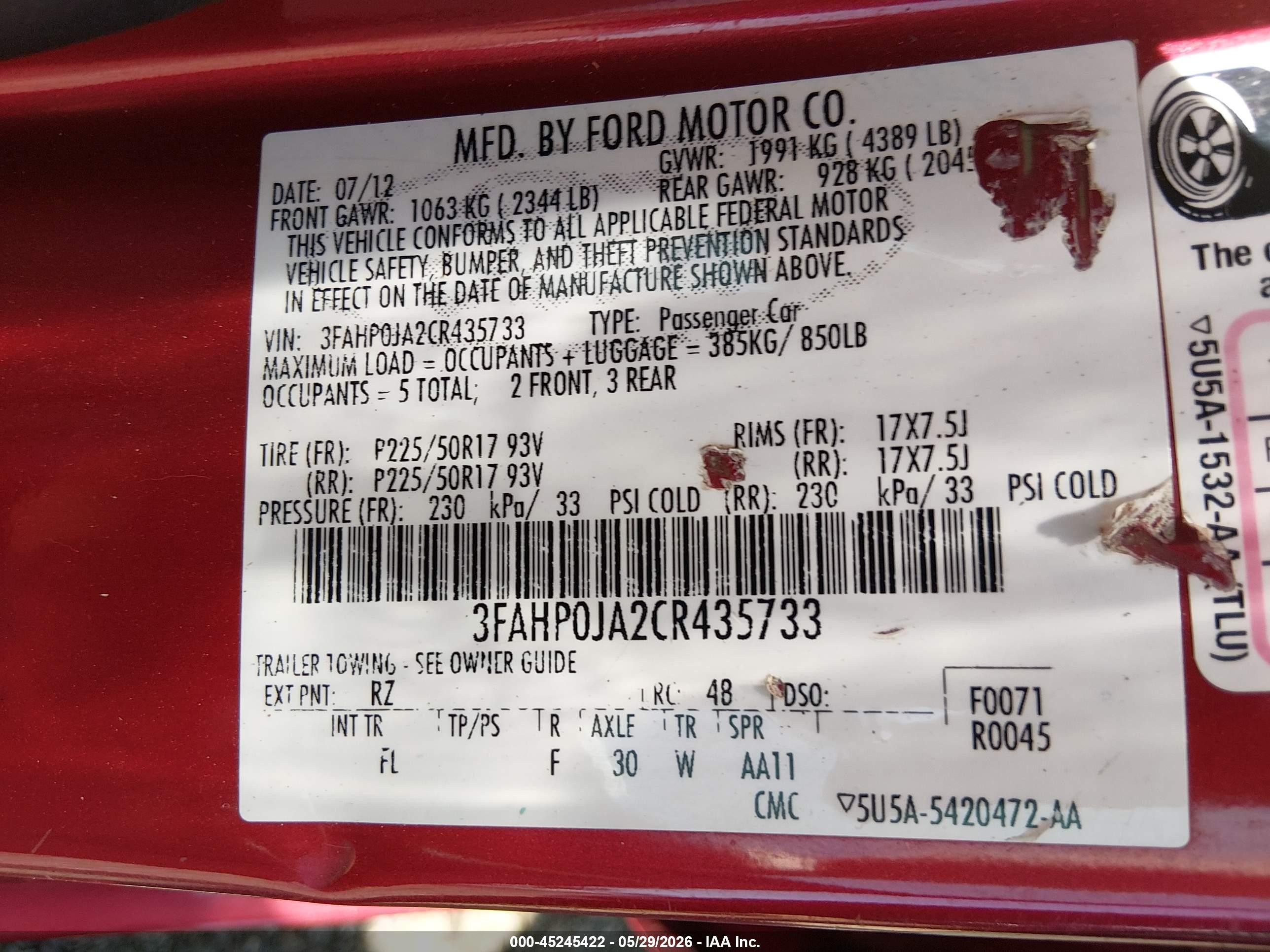 2012 Ford Fusion Sel Красный vin: 3FAHP0JA2CR435733
