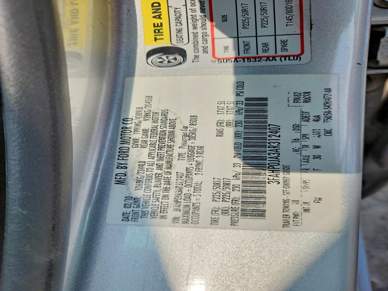 2010 Ford Fusion Sel Silver vin: 3FAHP0JA3AR312407