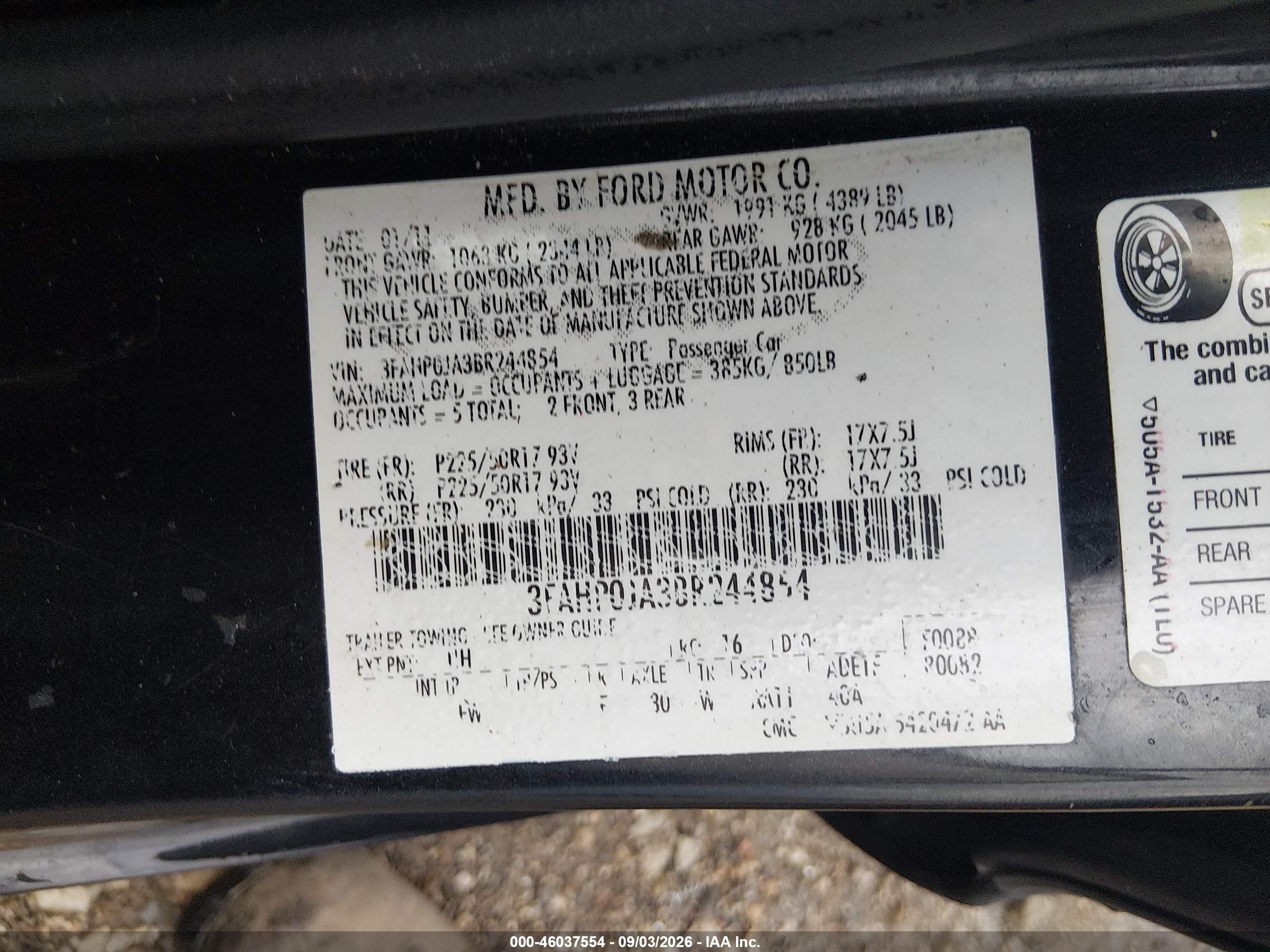 2011 Ford Fusion Sel Черный vin: 3FAHP0JA3BR244854