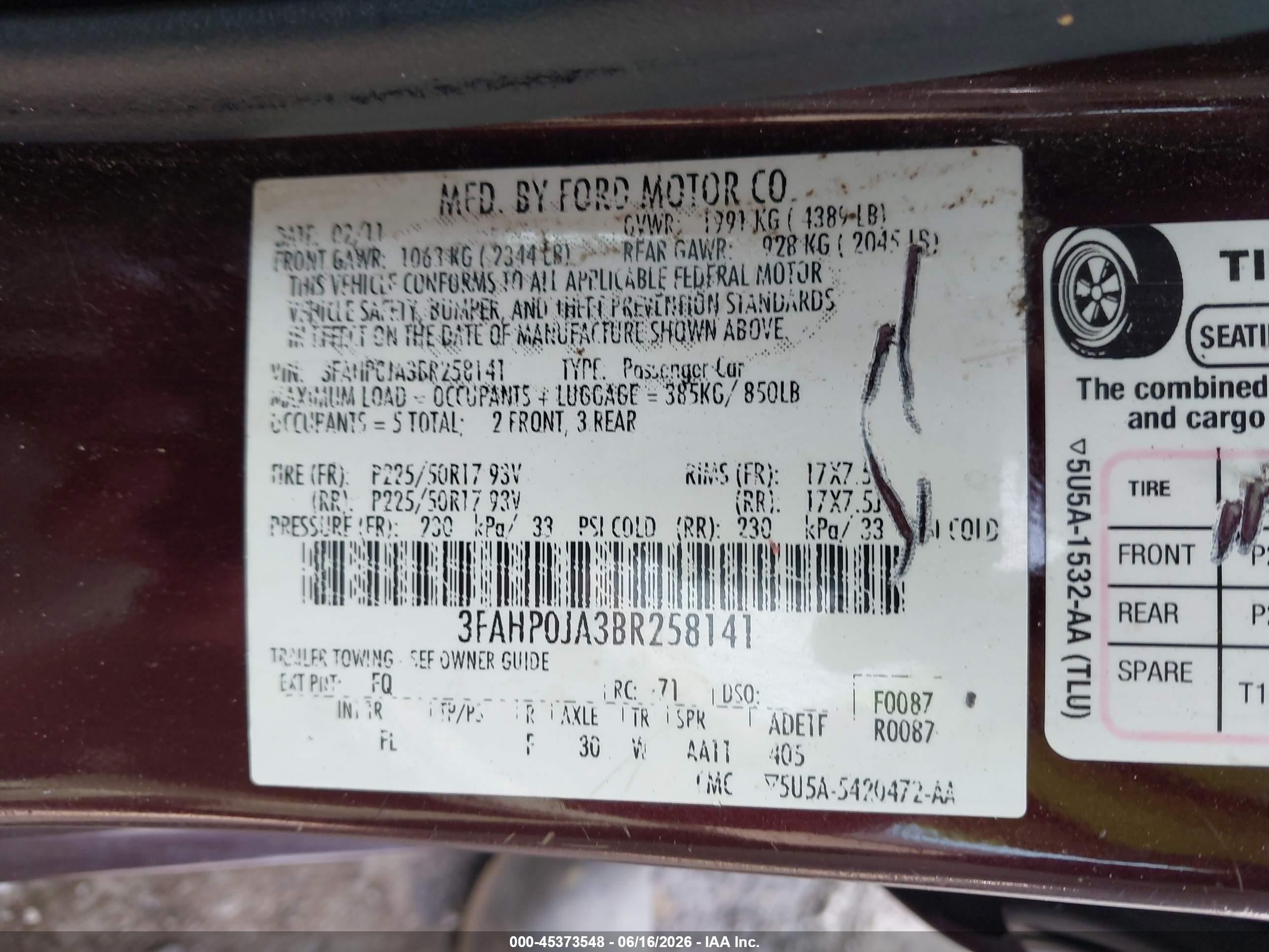 2011 Ford Fusion Sel Purple vin: 3FAHP0JA3BR258141