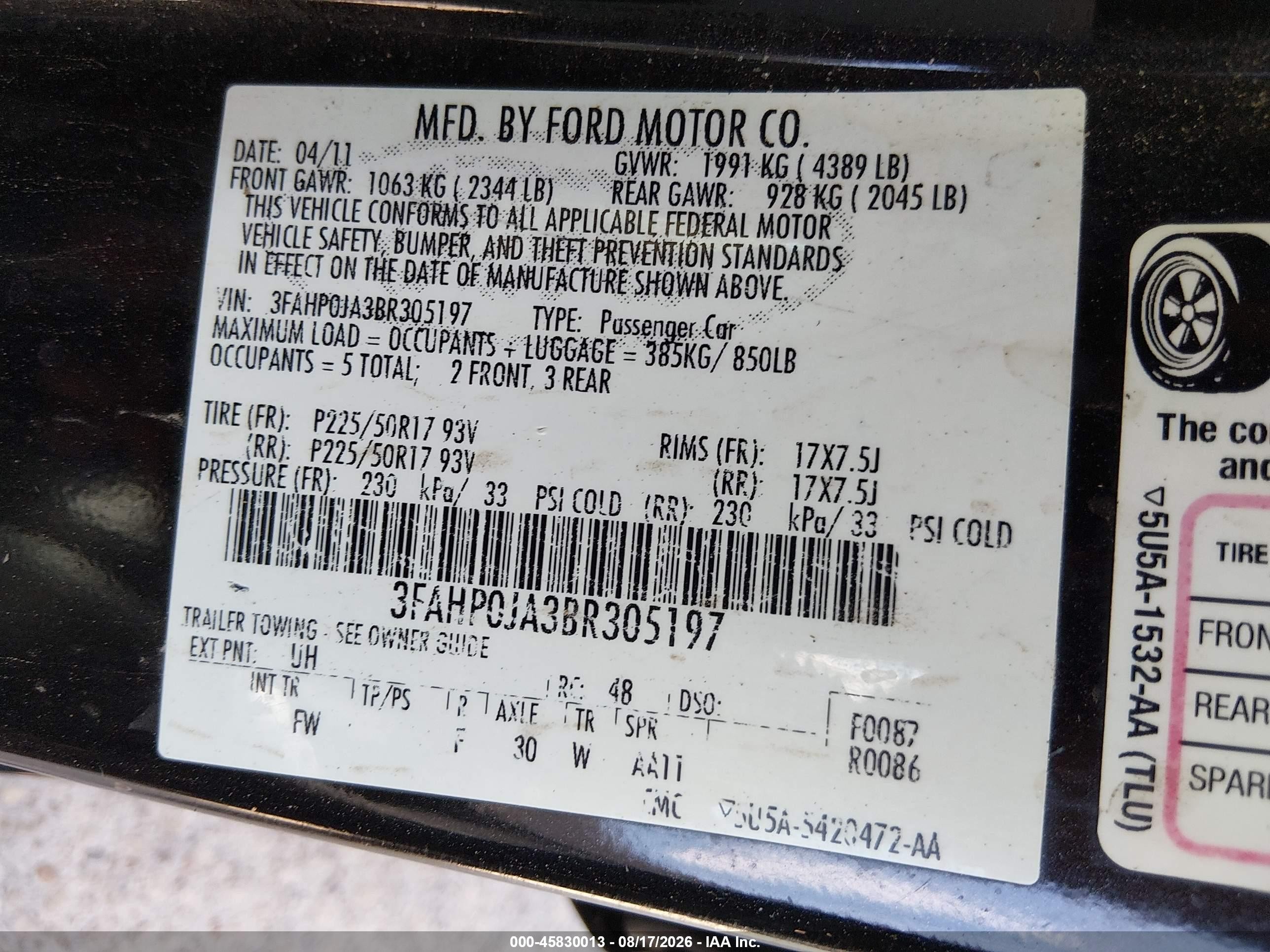 2011 Ford Fusion Sel Black vin: 3FAHP0JA3BR305197