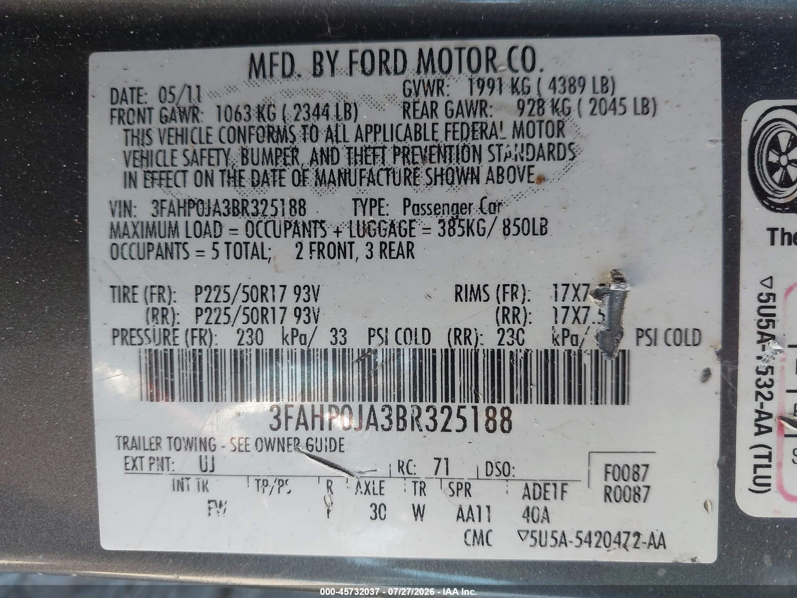 2011 Ford Fusion Sel Gray vin: 3FAHP0JA3BR325188