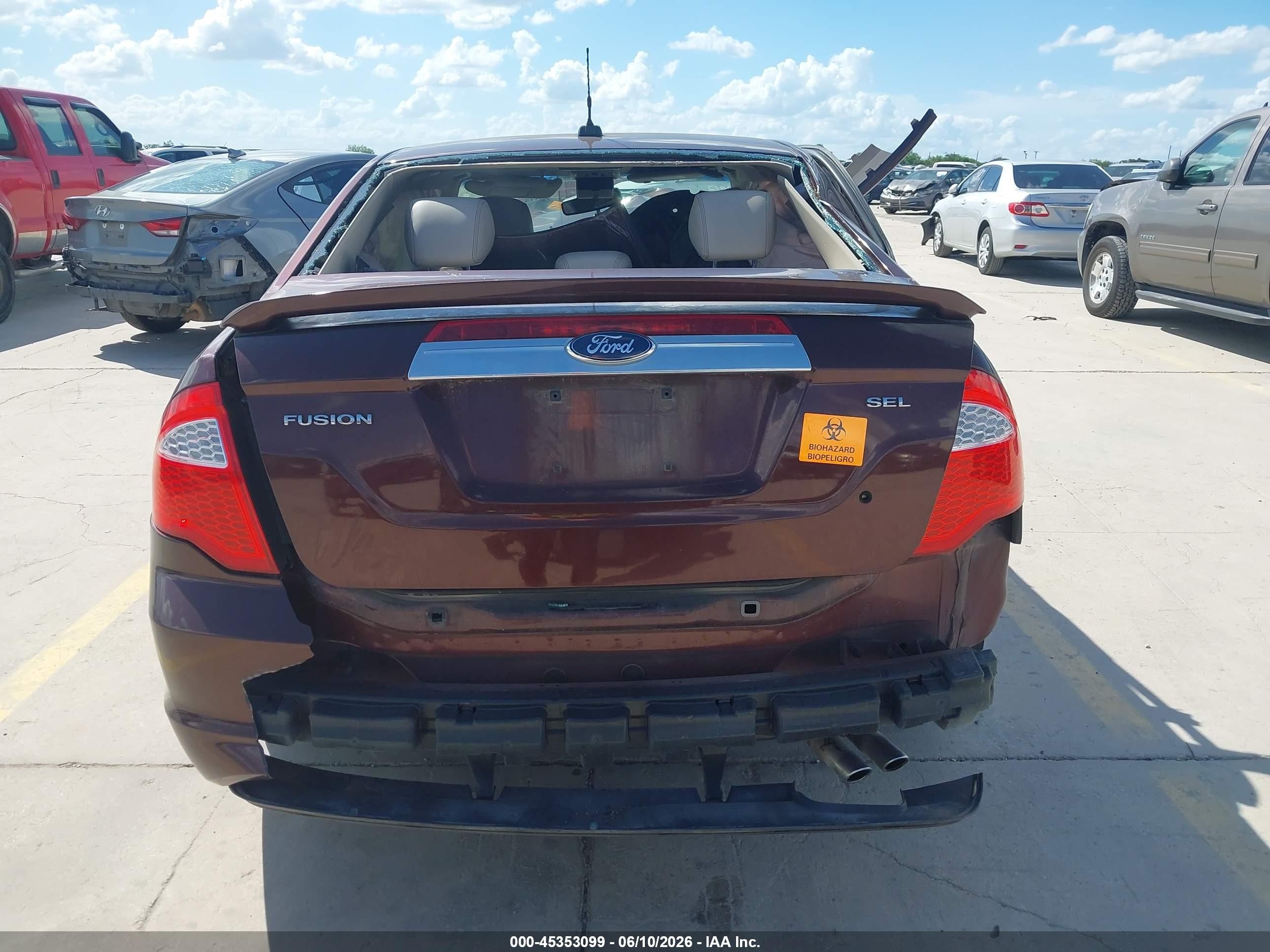 2012 Ford Fusion Sel Burgundy vin: 3FAHP0JA3CR176248