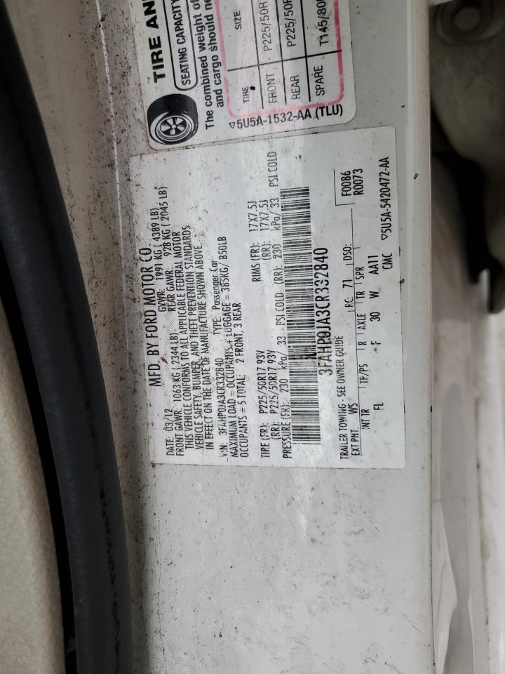 2012 Ford Fusion Sel Белый vin: 3FAHP0JA3CR332840