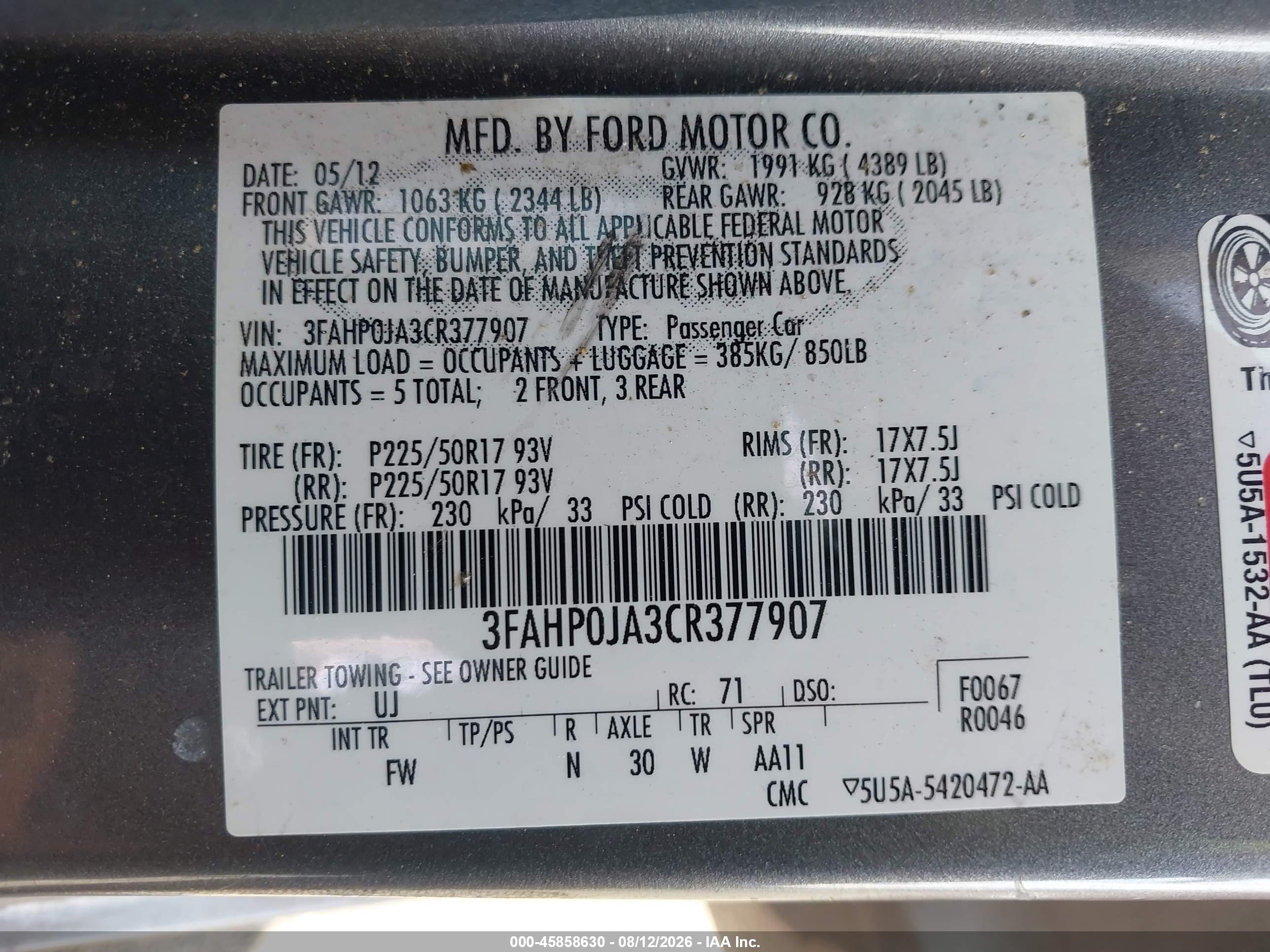2012 Ford Fusion Sel Серый vin: 3FAHP0JA3CR377907