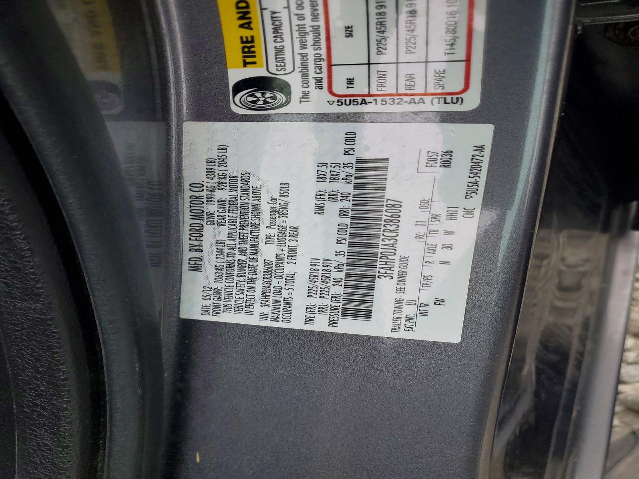 2012 Ford Fusion Sel Серый vin: 3FAHP0JA3CR386087