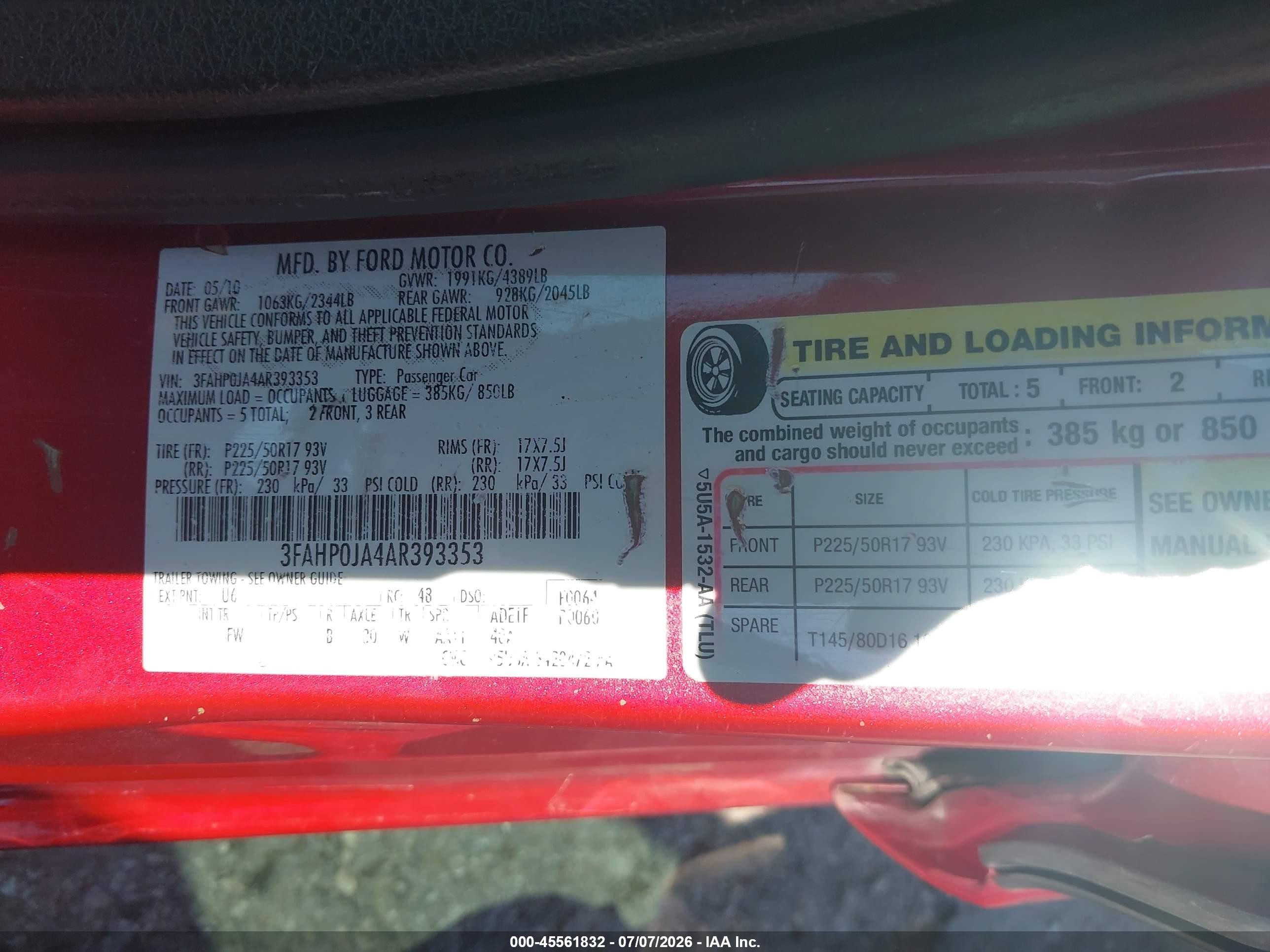 2010 Ford Fusion Sel Красный vin: 3FAHP0JA4AR393353