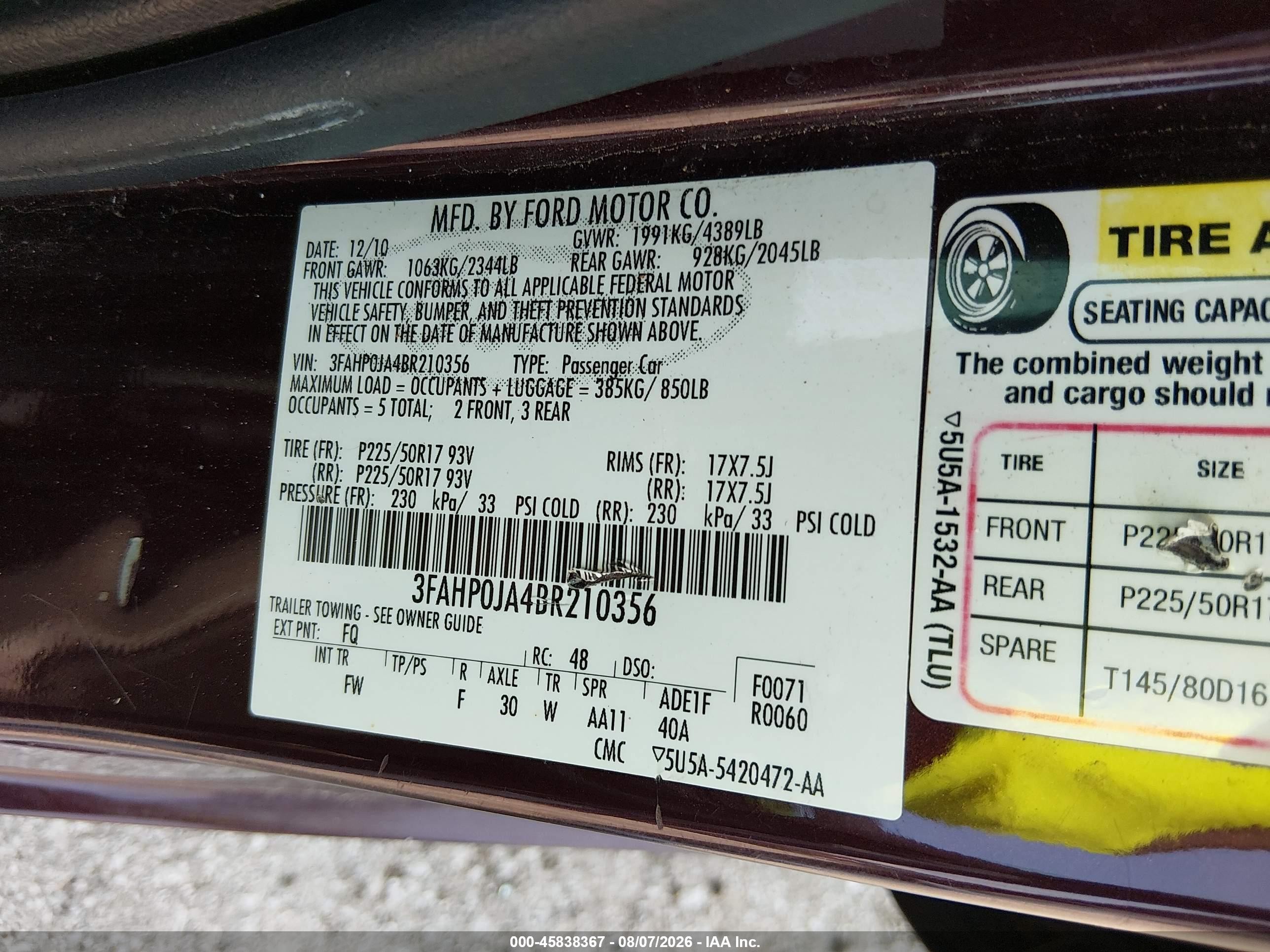 2011 Ford Fusion Sel Темно-бордовый vin: 3FAHP0JA4BR210356