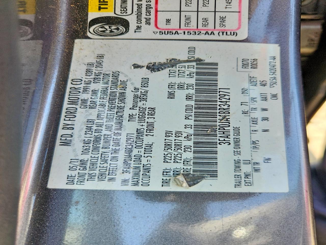 2011 Ford Fusion Sel Gray vin: 3FAHP0JA4BR342971